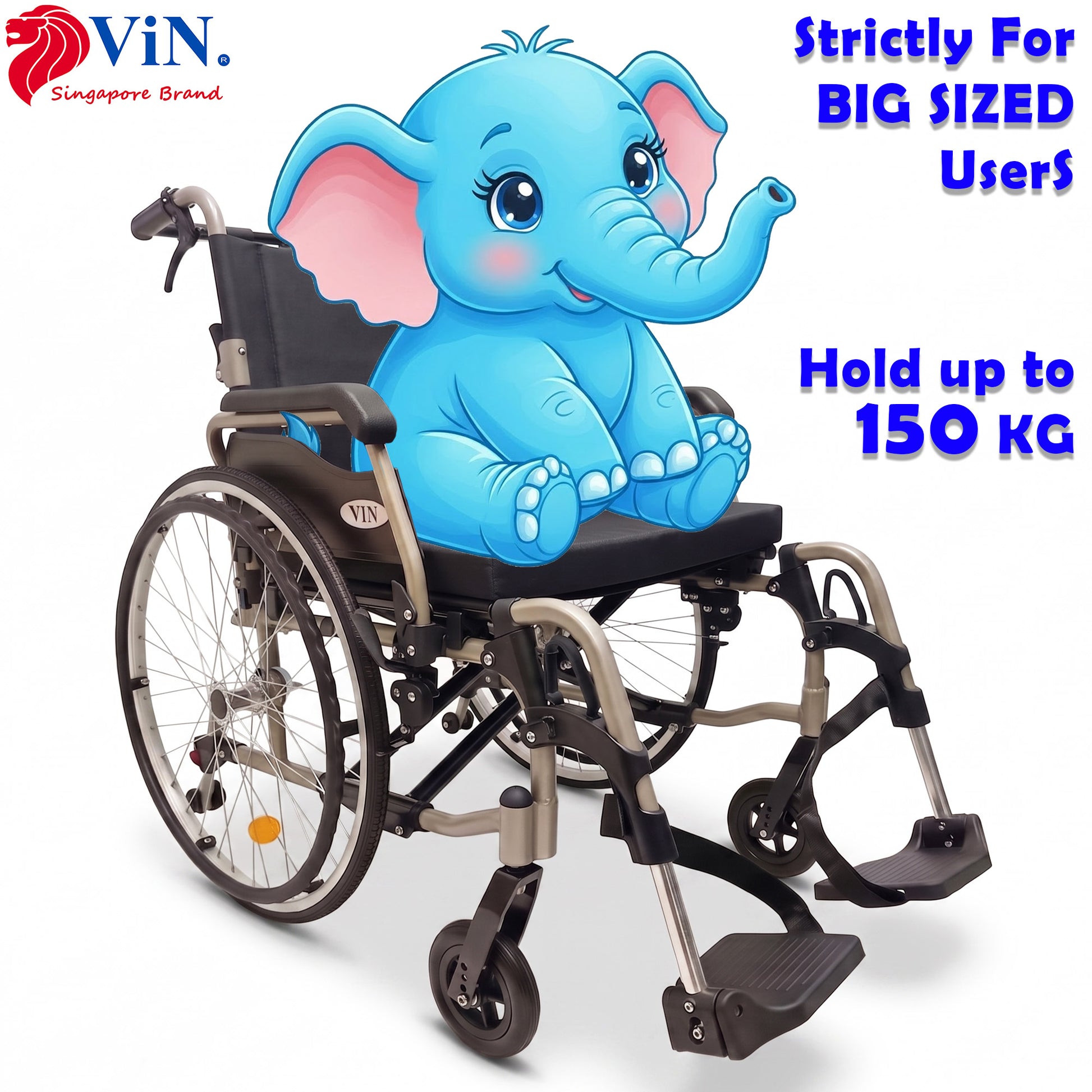 Heavy Duty BIG Wheelchair 22" Wide Seat Holds 150kg, come with armrest flip up & detachable, adjustable height footrest flip side & detachable, adjustable anti tipper, good quality wheelchair