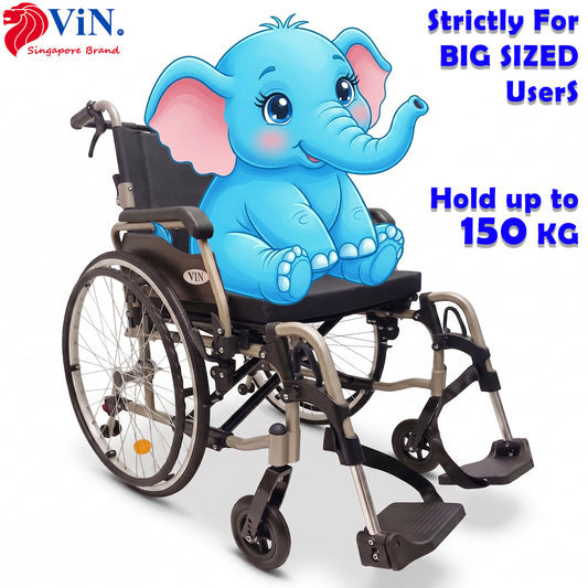 Heavy Duty BIG Wheelchair 22" Wide Seat Holds 150kg, come with armrest flip up & detachable, adjustable height footrest flip side & detachable, adjustable anti tipper, good quality wheelchair