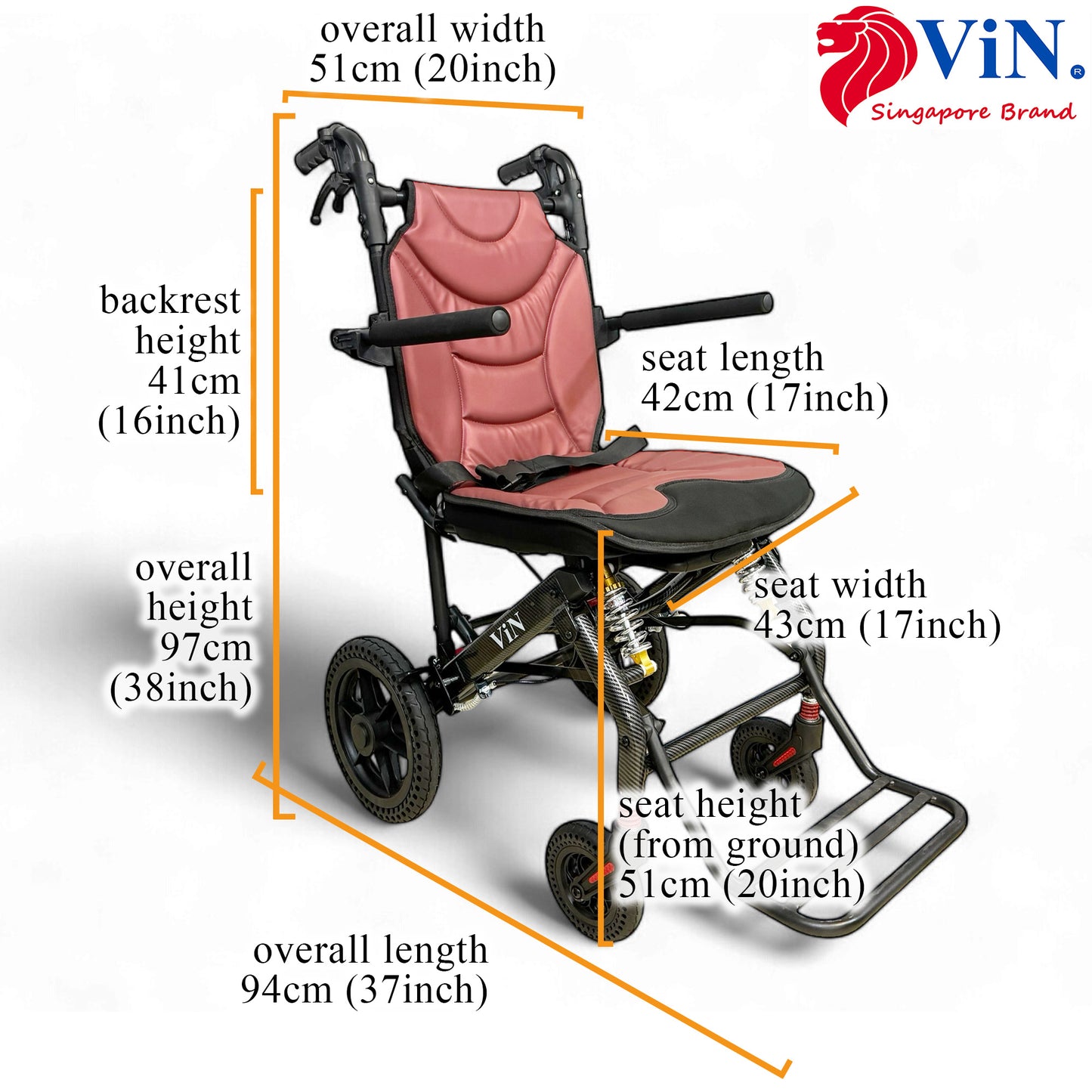 ViN-A16 | Large Seat Travel Pushchair -  Lightweight 11.5 kg Pushchair Hold 100 Kg + Armrest Flip Up Function with Luggage Pull handle & Carrier bag