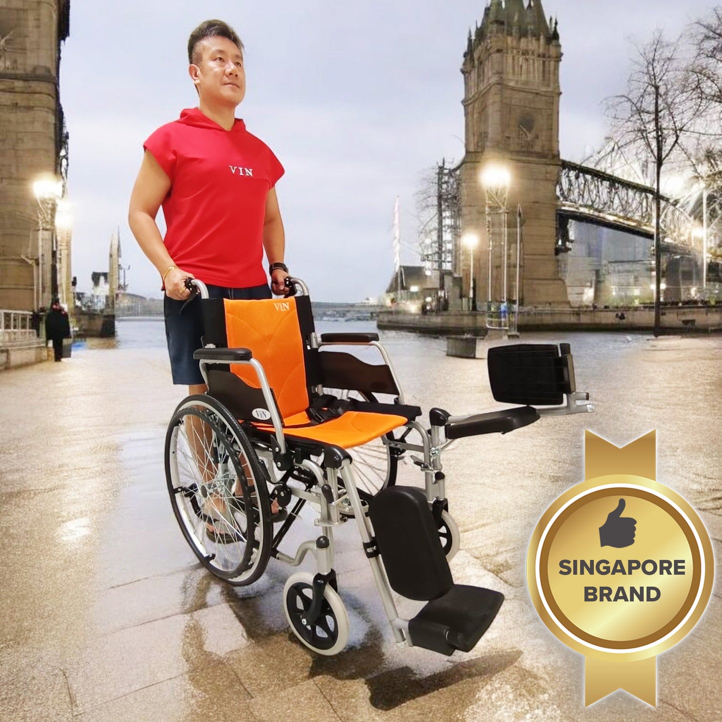 ViN-12A2-EL | Wheelchair Leg Elevated +Self Propelled + Detachable Leg Rest + Flip-up Armrest + Anti-tipper
