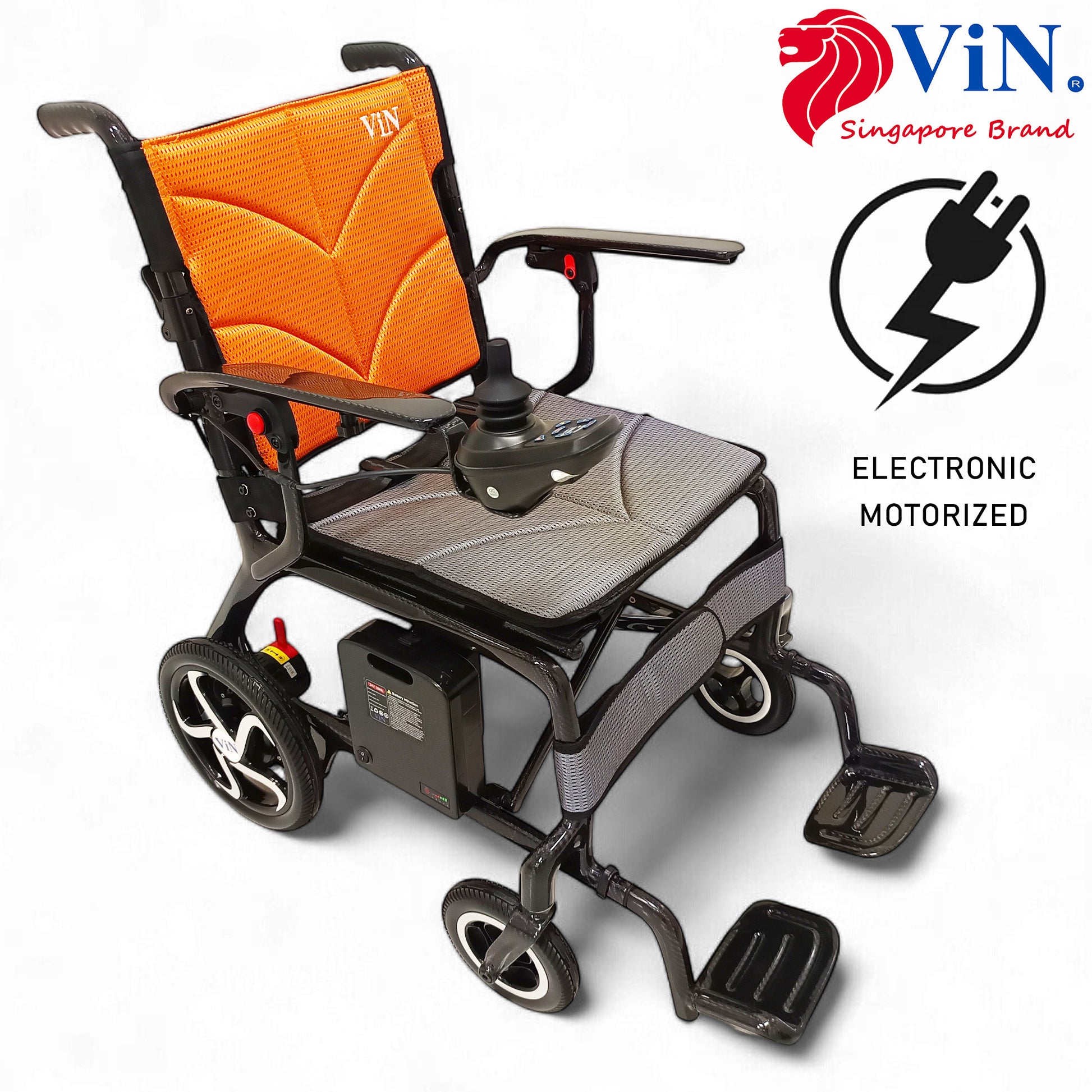 ViN-46A7 Motorised Electric Wheelchair, Full Carbon Fiber Body Frame, Ultra lightweight Corrosion-Resistant, Armrest Flip Up, Detachable & Washable Cushion, Anti-Tipper