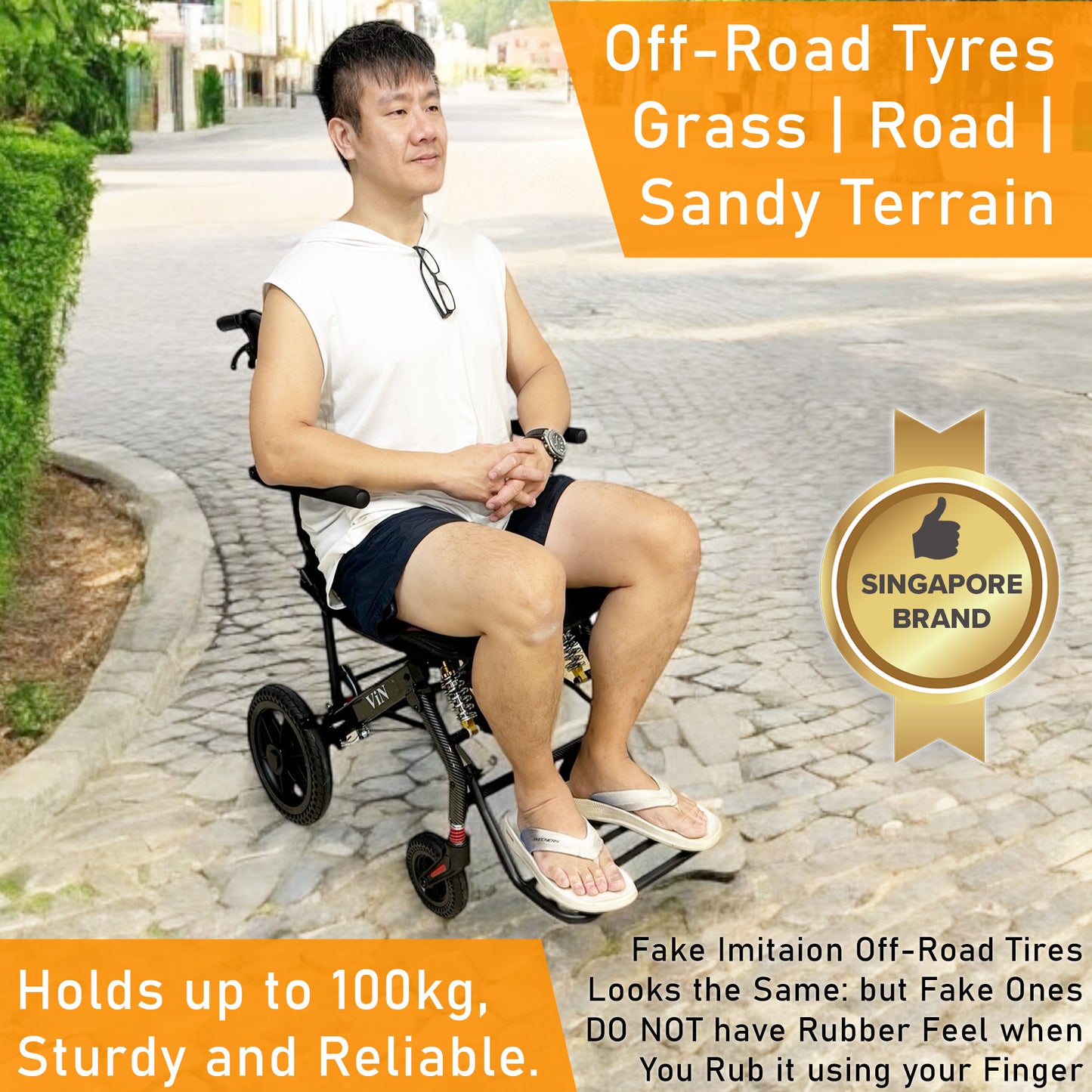 ViN-A16 | Large Seat Travel Pushchair -  Lightweight 11 kg Pushchair Hold 100 Kg + Armrest Flip Up Function with Luggage Pull handle & Carrier bag