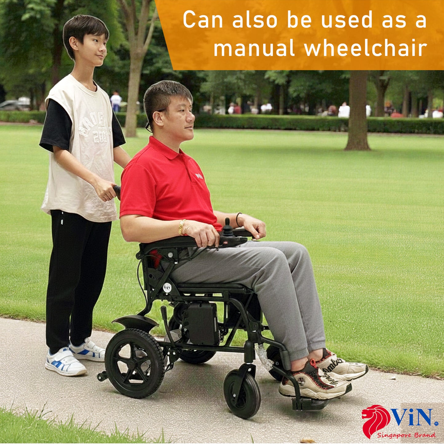 ViN-46A14 | Motorised Electric Wheelchair + LTA Approved + Aluminum lightweight Anti Rust +Armrest Flip Up +Anti-Tipper