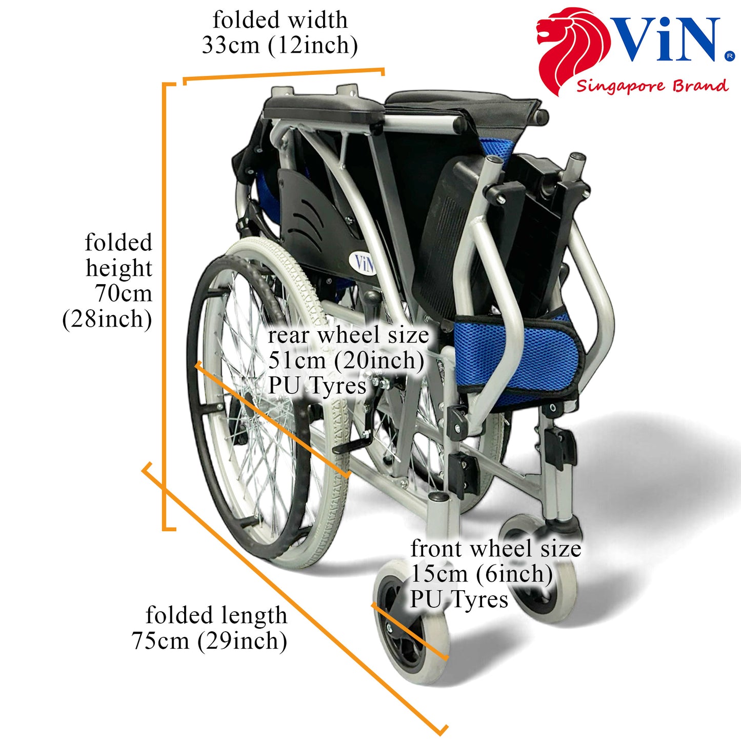 ViN-32AAT | Self Propelled Wheelchair - Fixed Armrest - Retractable Footrest - Anti Tipper