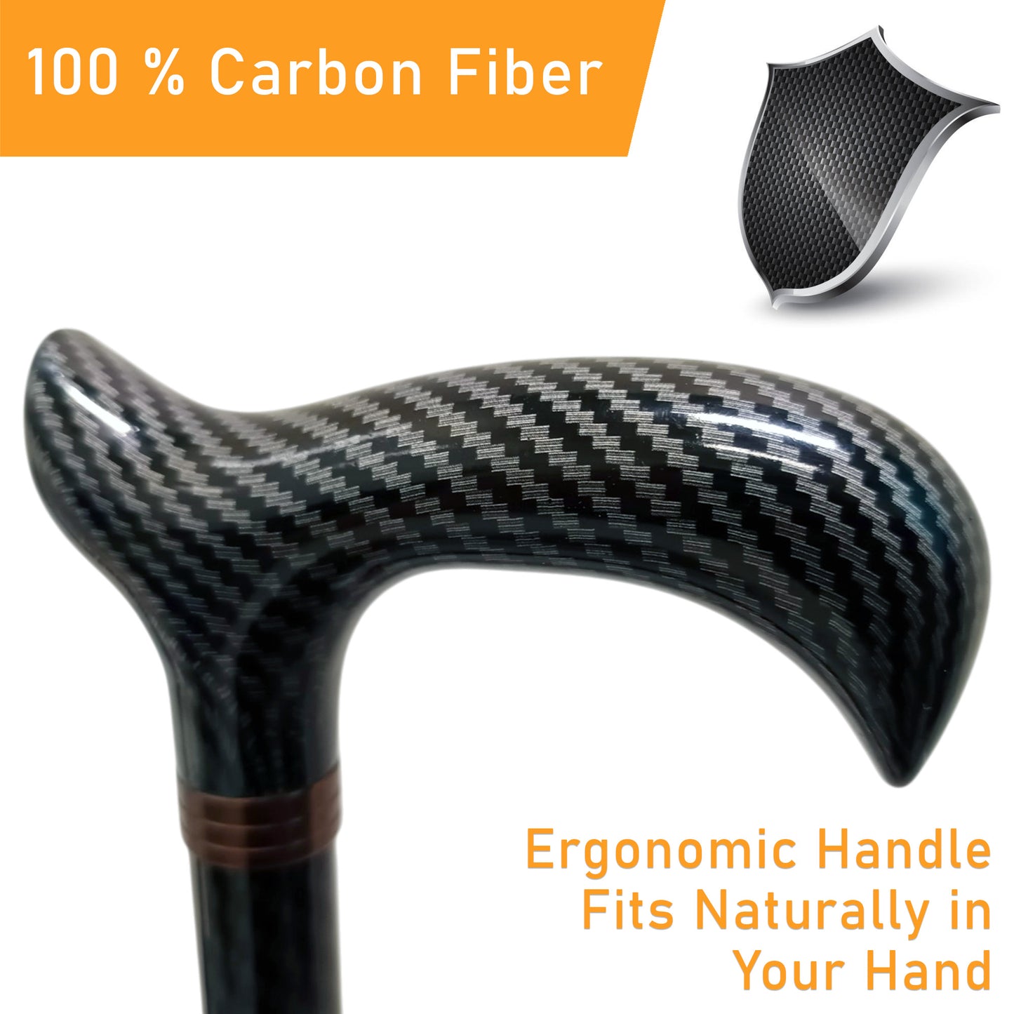 ViN-WS08 | Carbon Fiber Cane + Ultra lightweight 0.2 kg + Self-Standing + 360 Degree Turn + 10 Section Adjustable +  Anti-Slip + Safety Strap + Flexible Tip