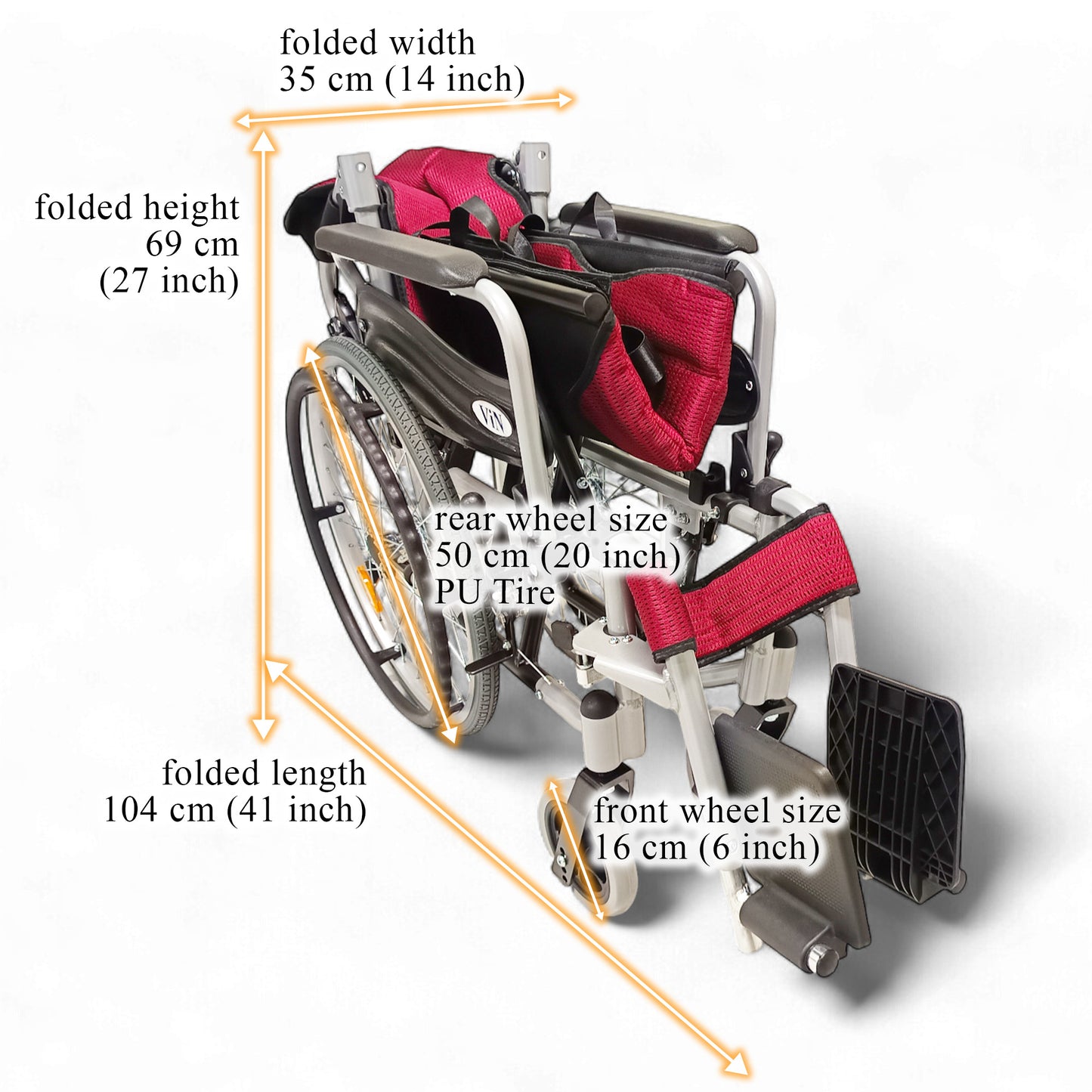 ViN-46A5M-16 | "16 inch" Narrow 16 Inches/40cm Seat - 13.8 kg Self Propelled Wheelchair for Children and Small Size User - Hold Weight Up to 100 kg - Washable Cushion - Flip-up Armrest - Detachable Legrest - Anti Tipper
