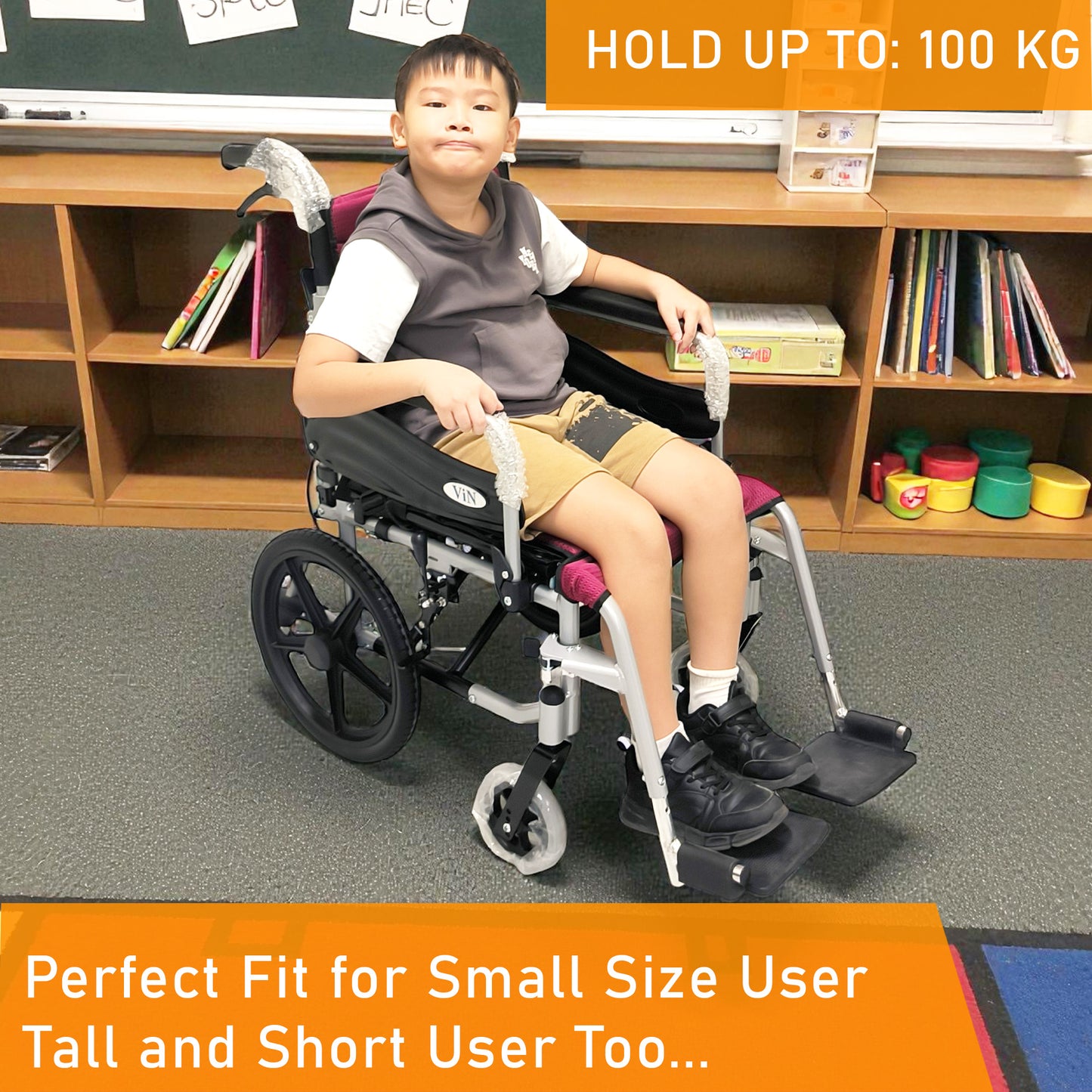 ViN 46A5S-16 | "16 inch" Narrow 16 Inches/40cm Seat Pushchair for Children and Small Size User - Washable Cushion - Flip-up Armrest - Detachable Legrest - Anti Tipper