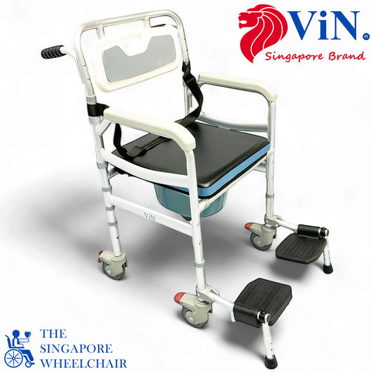 ViN J02 | Shower Commode Indoor Wheelchair + Adjustable height + 4 Lockable Wheels