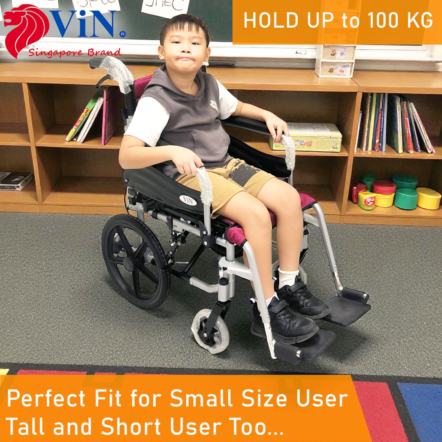 ViN-46A5S-16 Narrow Lightweight Detachable Wheelchair [16 Inch Seat] Pushchair