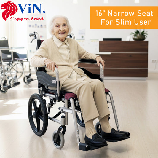 ViN-46A5S-16 "16 inch" Narrow 16 Inches/40cm Seat Pushchair for Children and Small Size User with Washable Cushion, Flip-up Armrest, Detachable Legrest, Anti Tipper