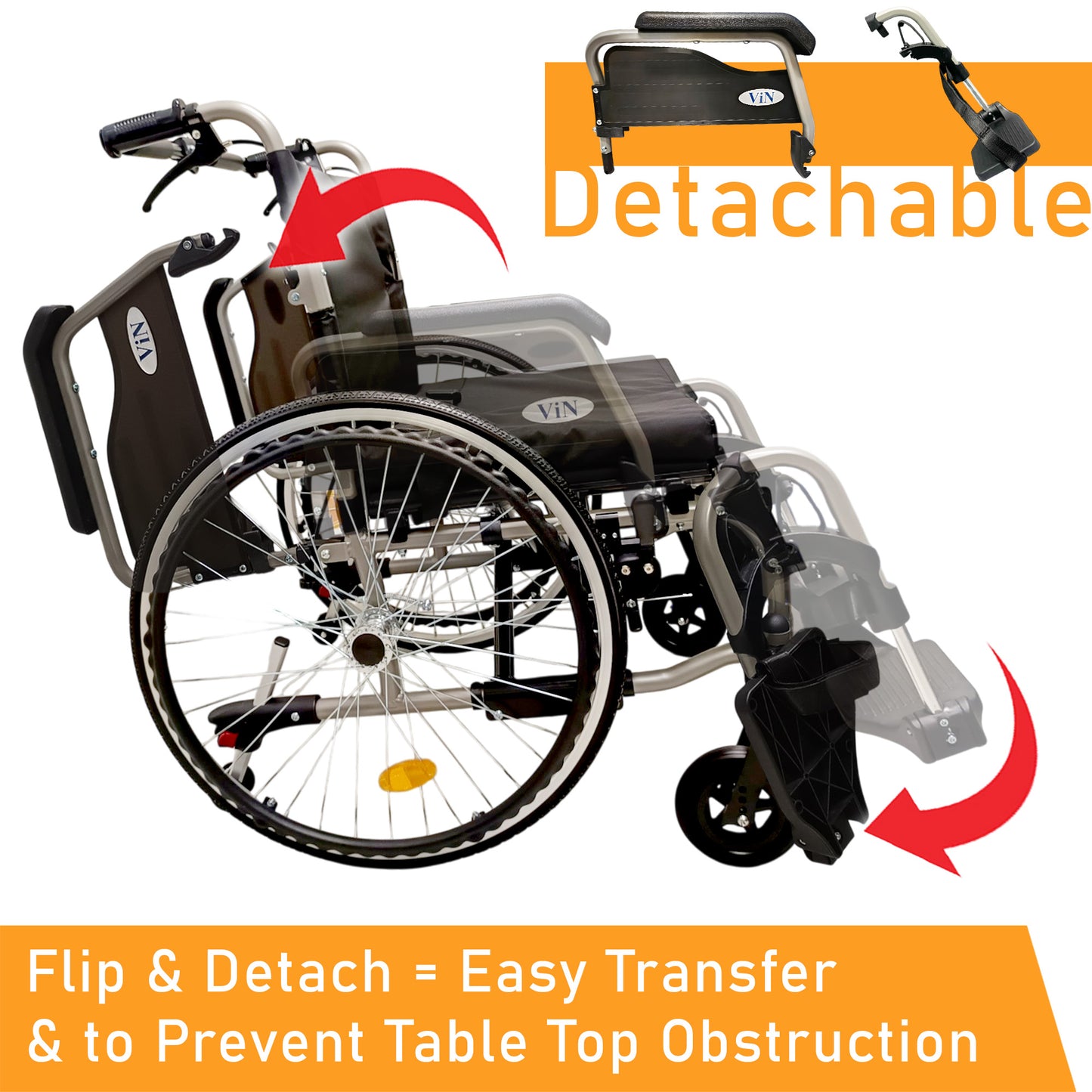ViN-46AL Heavy Duty BIG Wheelchair 22" Wide Seat [Holds 150kg]