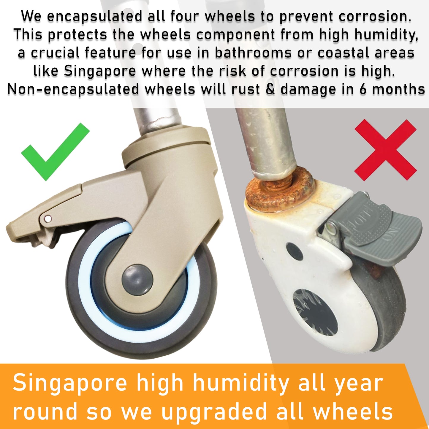 ViN Z05 | Shower Commode Indoor Wheelchair + Foldable + Adjustable height + 4 Lockable Wheels + Flip Down Armrest