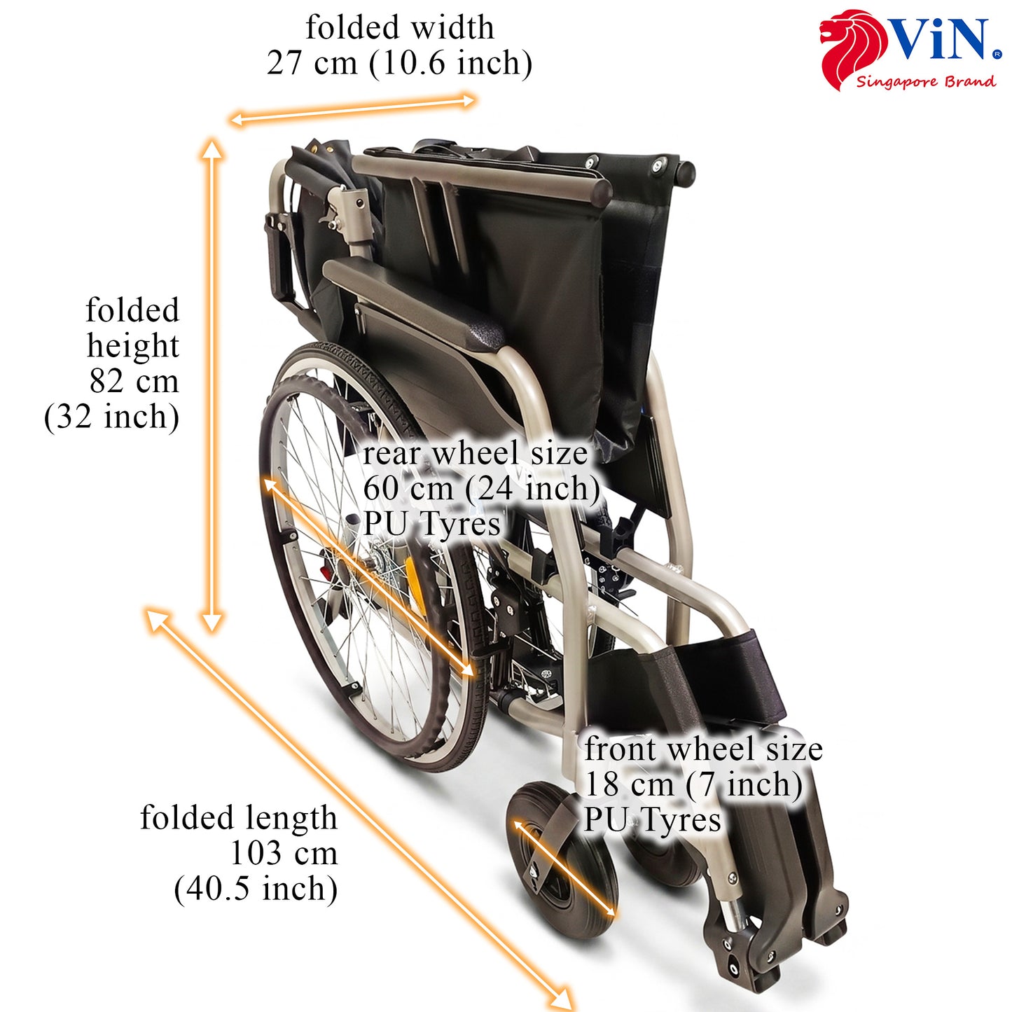 ViN-35AL Big Large Lightweight 13.8 kg Wheelchair 22" Seat Width [Holds 150kg]
