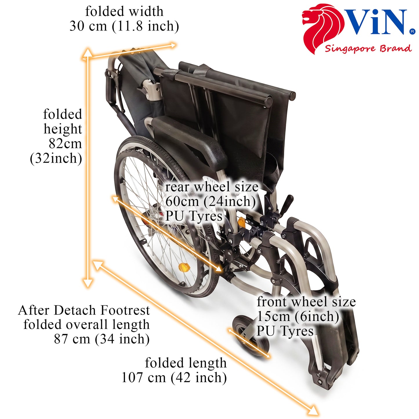 ViN-46AL Heavy Duty BIG Wheelchair 22" Wide Seat [Holds 150kg]