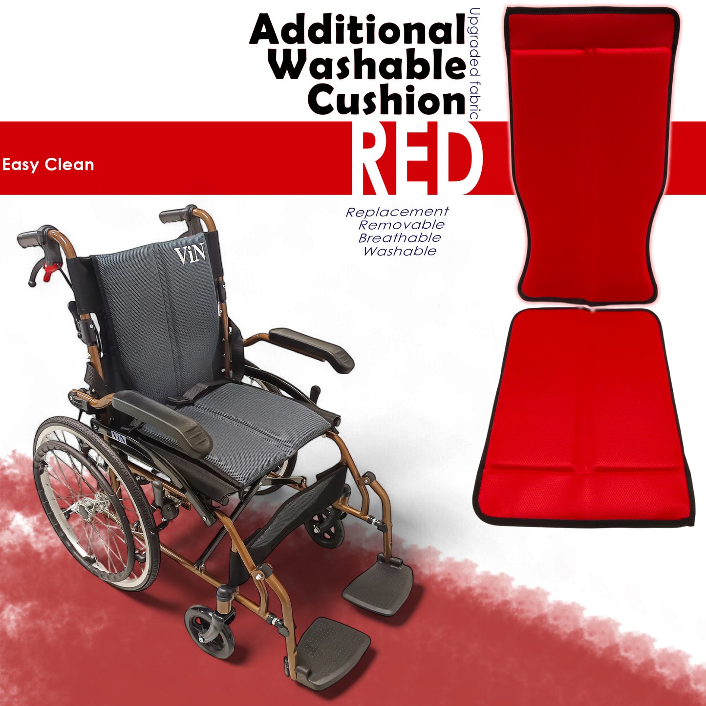 ViN-DY878 | Self Propelled Wheelchair + Washable Cushion + Flip-Up Armrest + Retractable Footrest + Anti Tipper