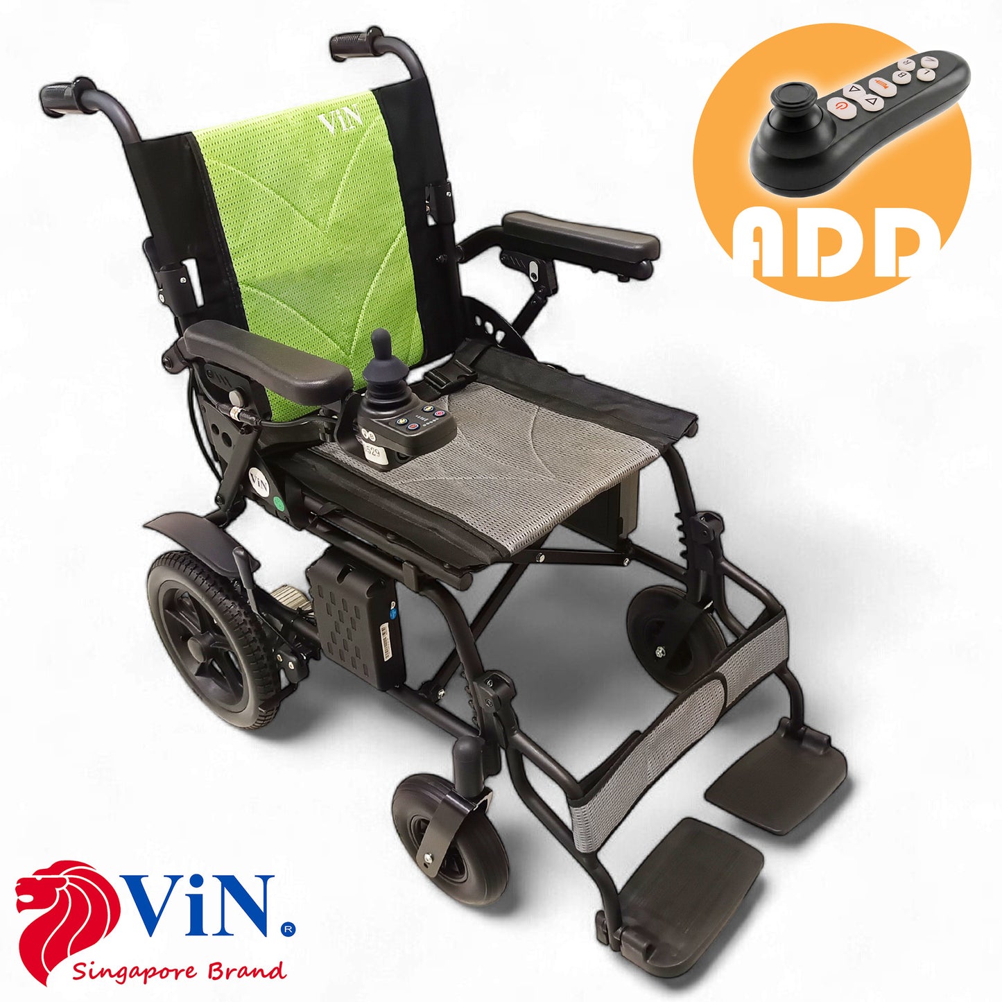 ViN-46A14 | Motorised Electric Wheelchair + LTA Approved + Aluminum lightweight Anti Rust +Armrest Flip Up +Anti-Tipper
