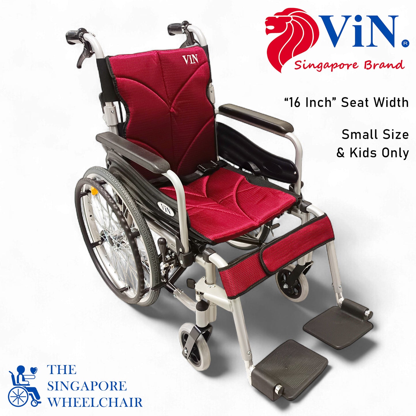 ViN 46A5M-16 | "16 inch" Narrow 16 Inches/40cm Seat - 13.8 kg Self Propelled Wheelchair for Children and Small Size User - Hold Weight Up to 100 kg - Washable Cushion - Flip-up Armrest - Detachable Legrest - Anti Tipper