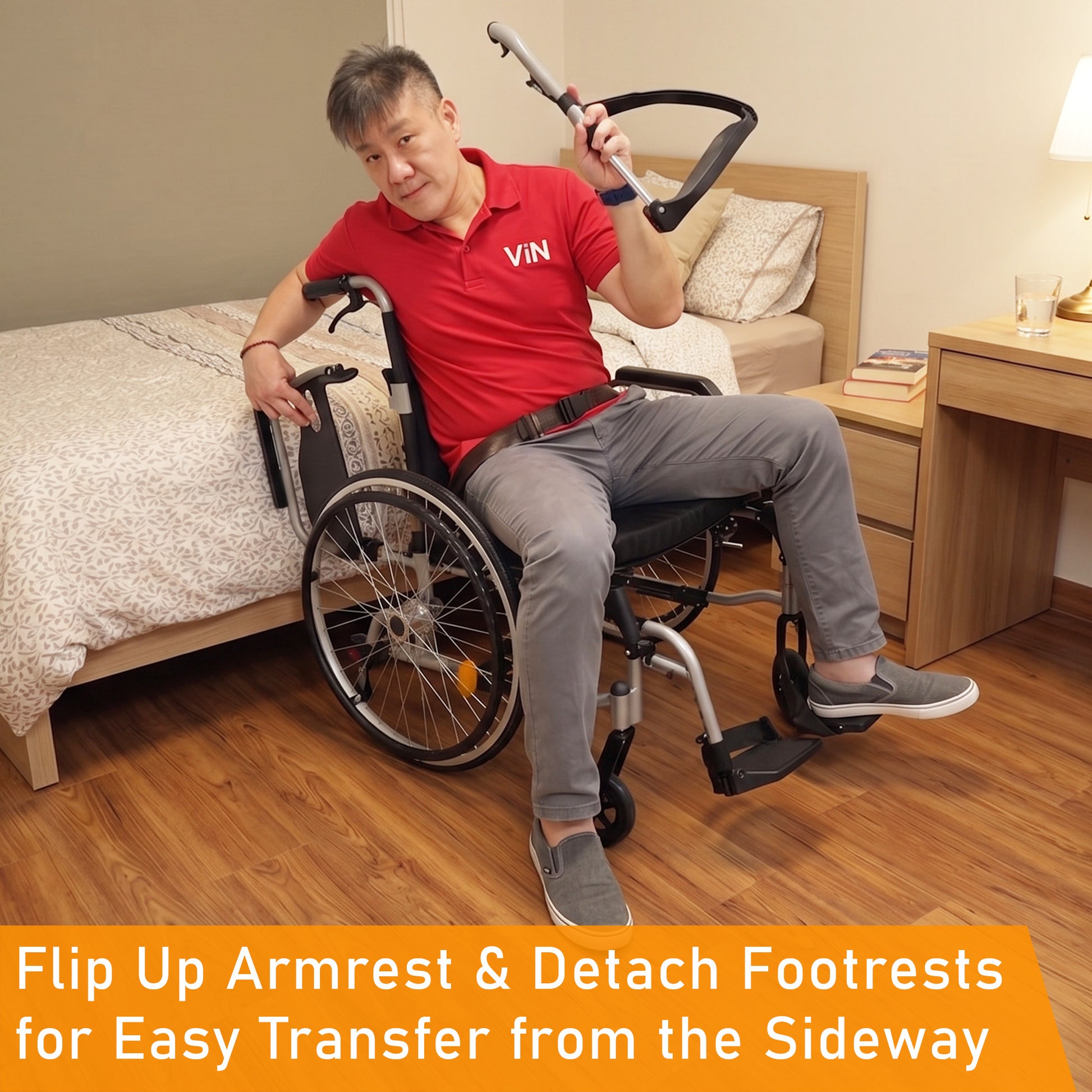 Heavy Duty BIG Wheelchair 22" Wide Seat Holds 150kg, come with armrest flip up & detachable, adjustable height footrest flip side & detachable, adjustable anti tipper, good quality wheelchair