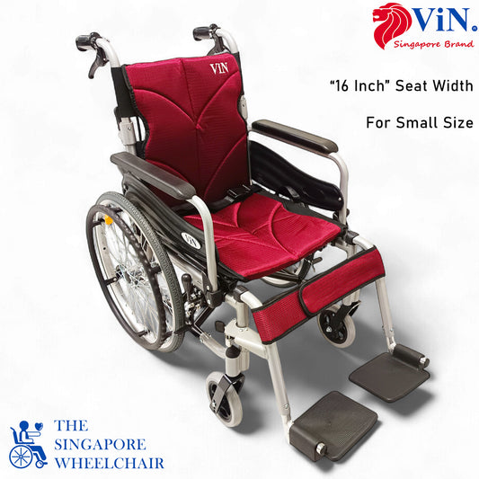 ViN-46A5M-16 with 16 Inch Narrow Self Propelled Wheelchair "16 inch /40 cm Seat Width" wheelchair for Small Size User , Washable Cushion , Flip-up Armrest , Detachable Legrest , Anti Tipper