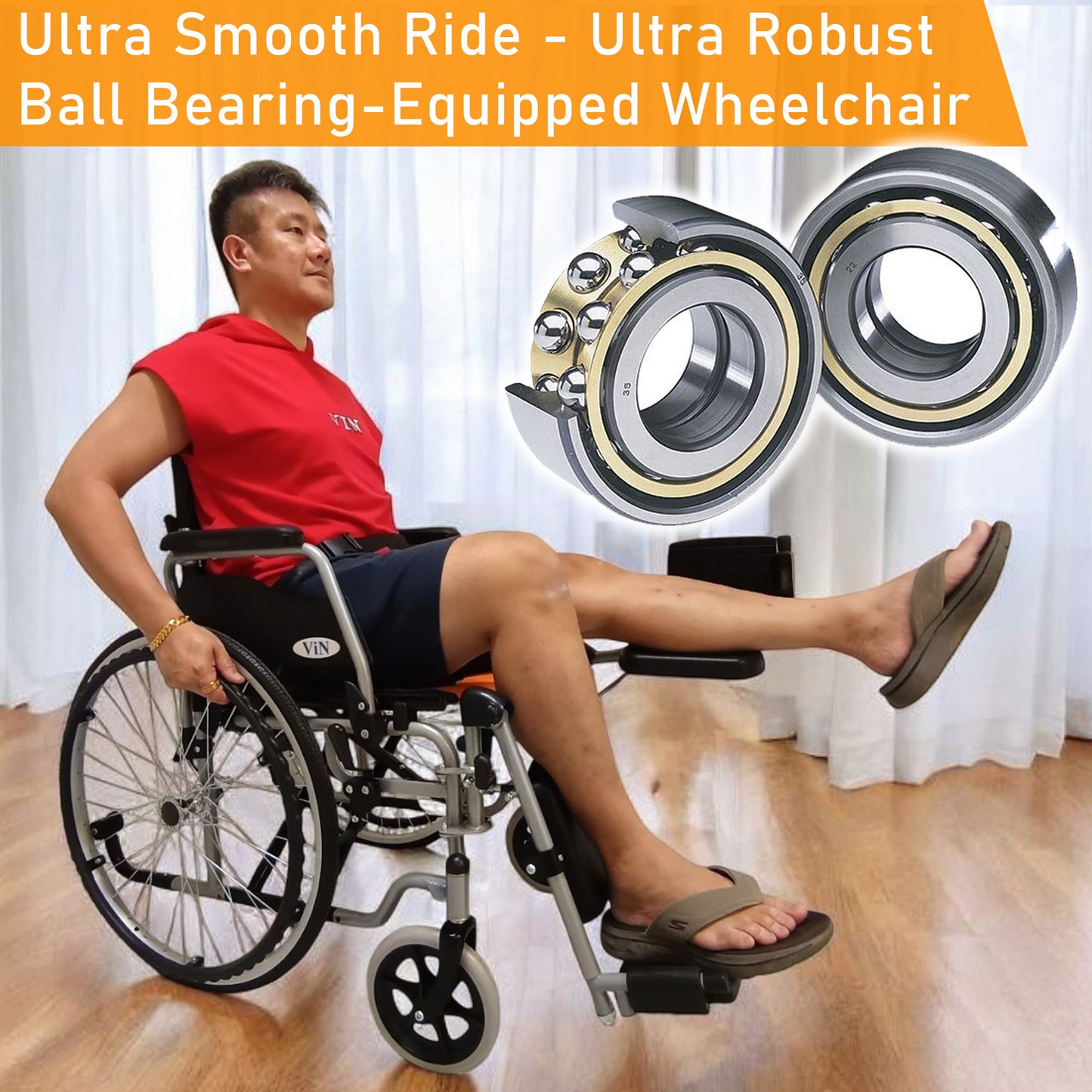 ViN 12A2-EL | Wheelchair Leg Elevated +Self Propelled + Detachable Leg Rest + Flip-up Armrest + Anti-tipper