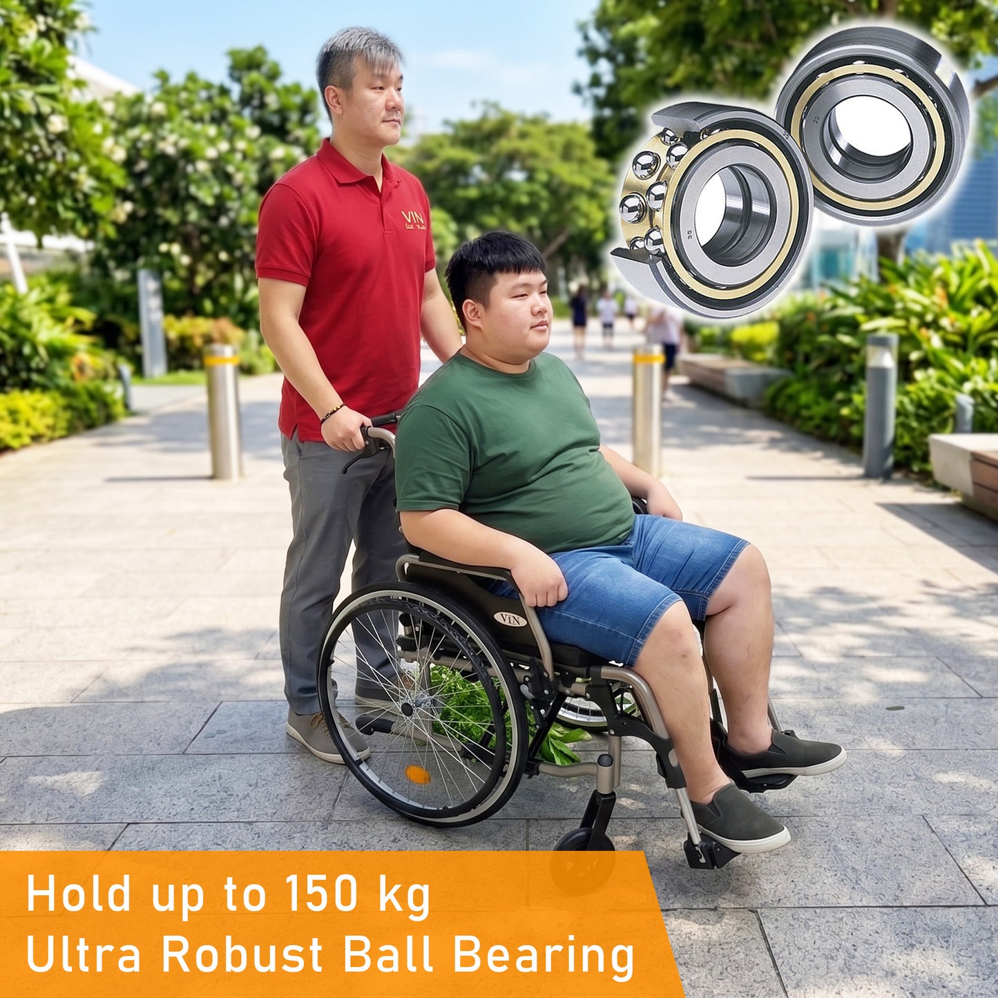 ViN-46AL Heavy Duty BIG Wheelchair 22" Wide Seat [Holds 150kg]