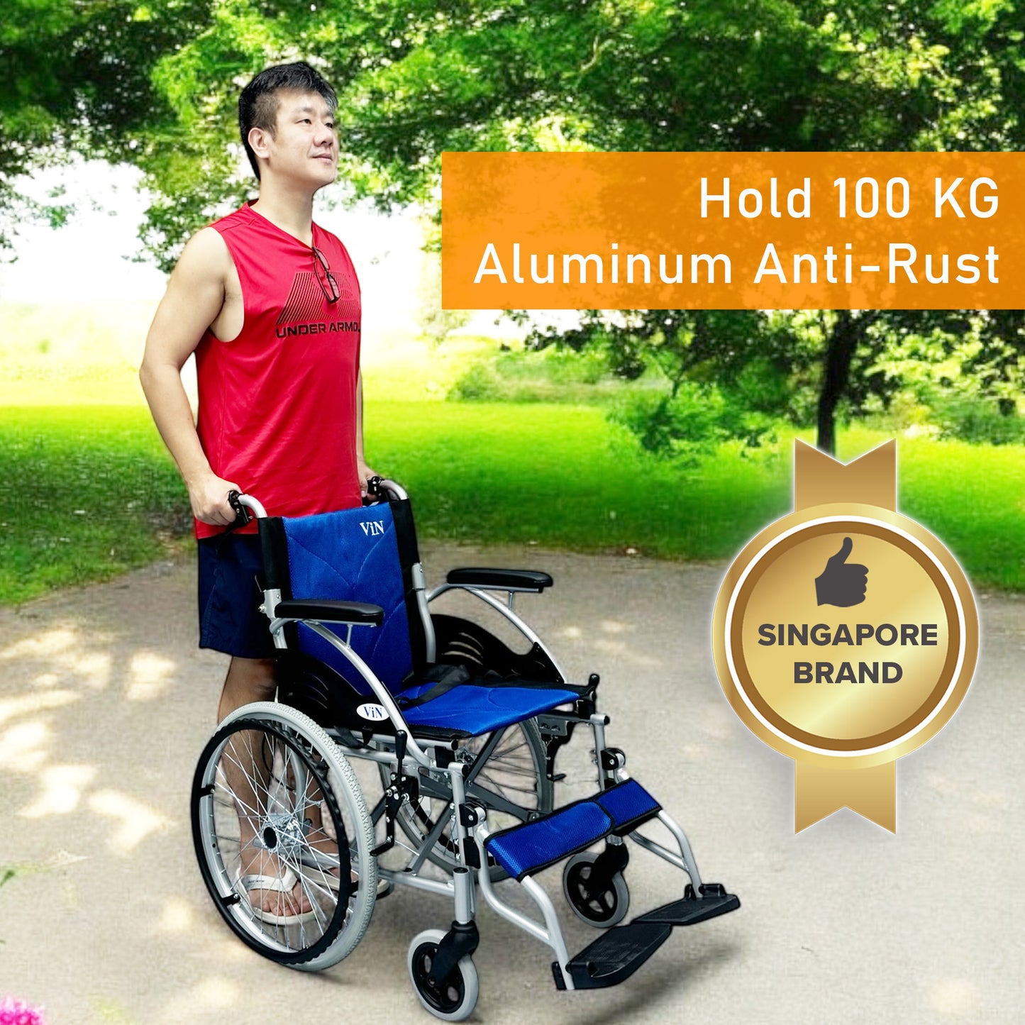 ViN-32AAT | Self Propelled Wheelchair - Fixed Armrest - Retractable Footrest - Anti Tipper