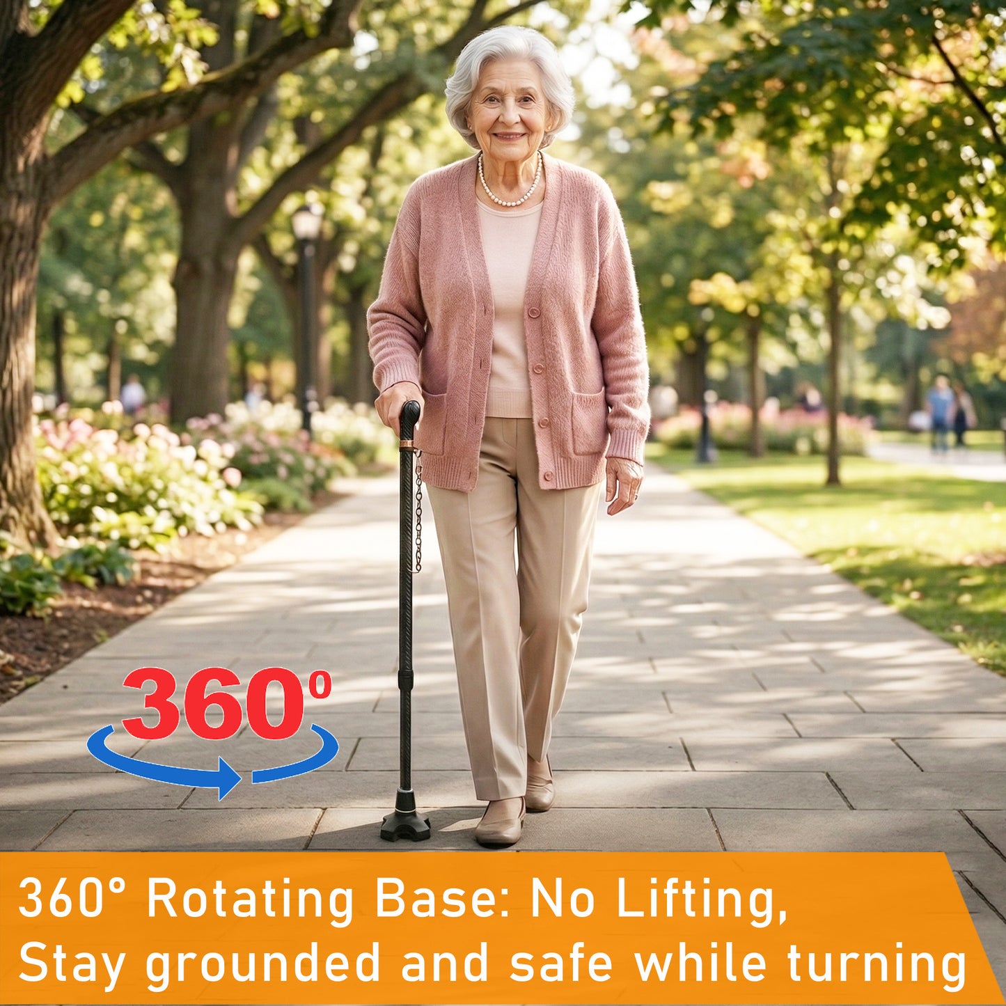 Ultra lightweight Carbon Fiber Cane – Adjustable Height, 2 in 1 Interchangeable Base, Lights, Anti-Slip & Strap