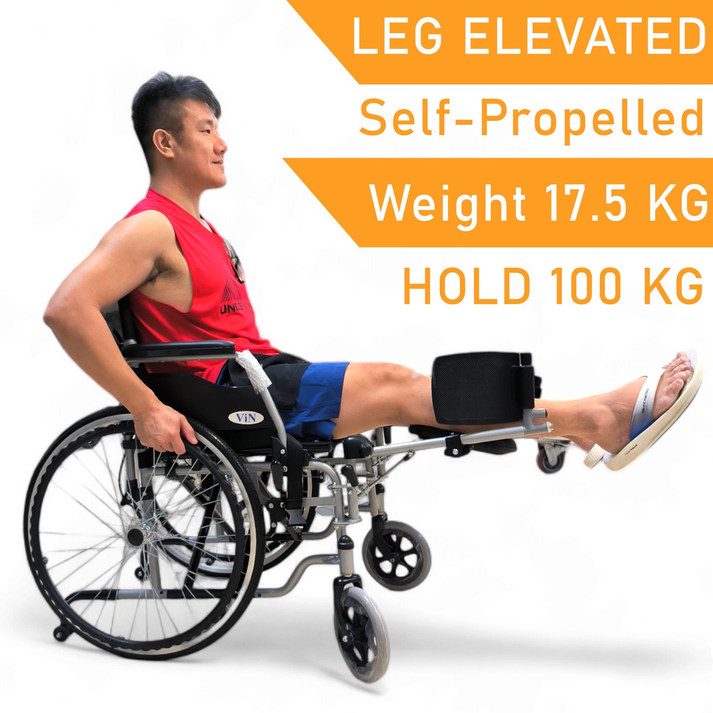 ViN 12A2-EL | Wheelchair Leg Elevated +Self Propelled + Detachable Leg Rest + Flip-up Armrest + Anti-tipper