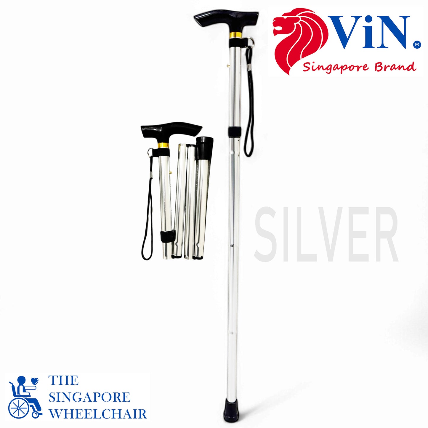 ViN-WS06 | Foldable Aluminium Cane + 6 color choose + 10 Section Adjustable + Anti-Slip + Safety Strap