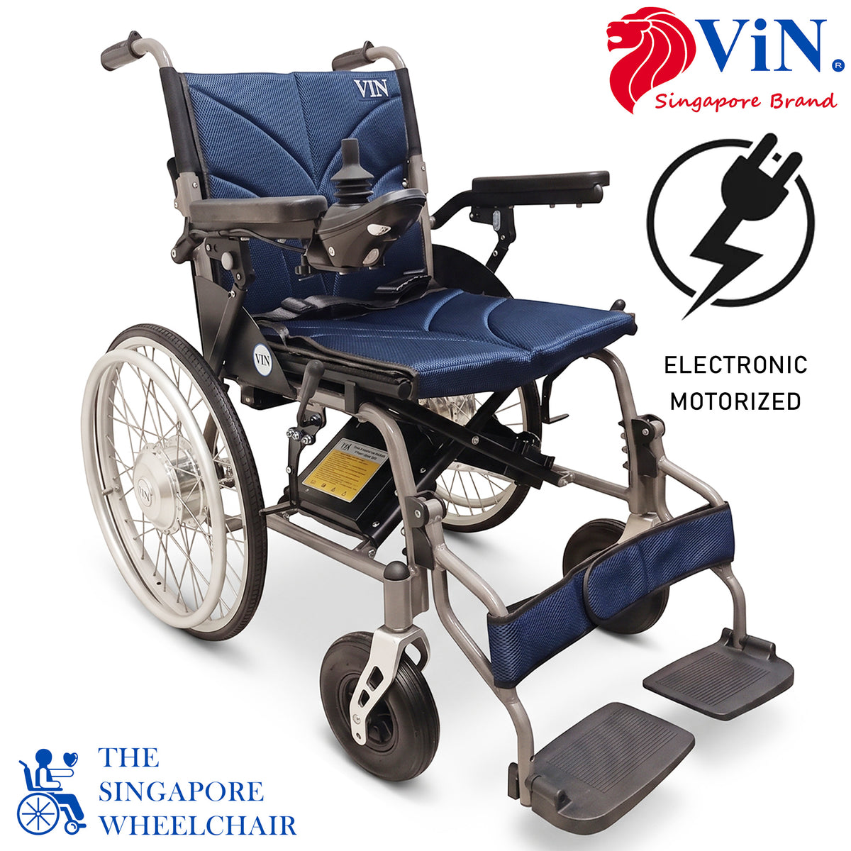 ViN-46A14-BW | Motorised Electric with Self Propelled Wheelchair +LTA Approved +Aluminum lightweight Anti Rust +Armrest Flip Up +Anti-Tipper