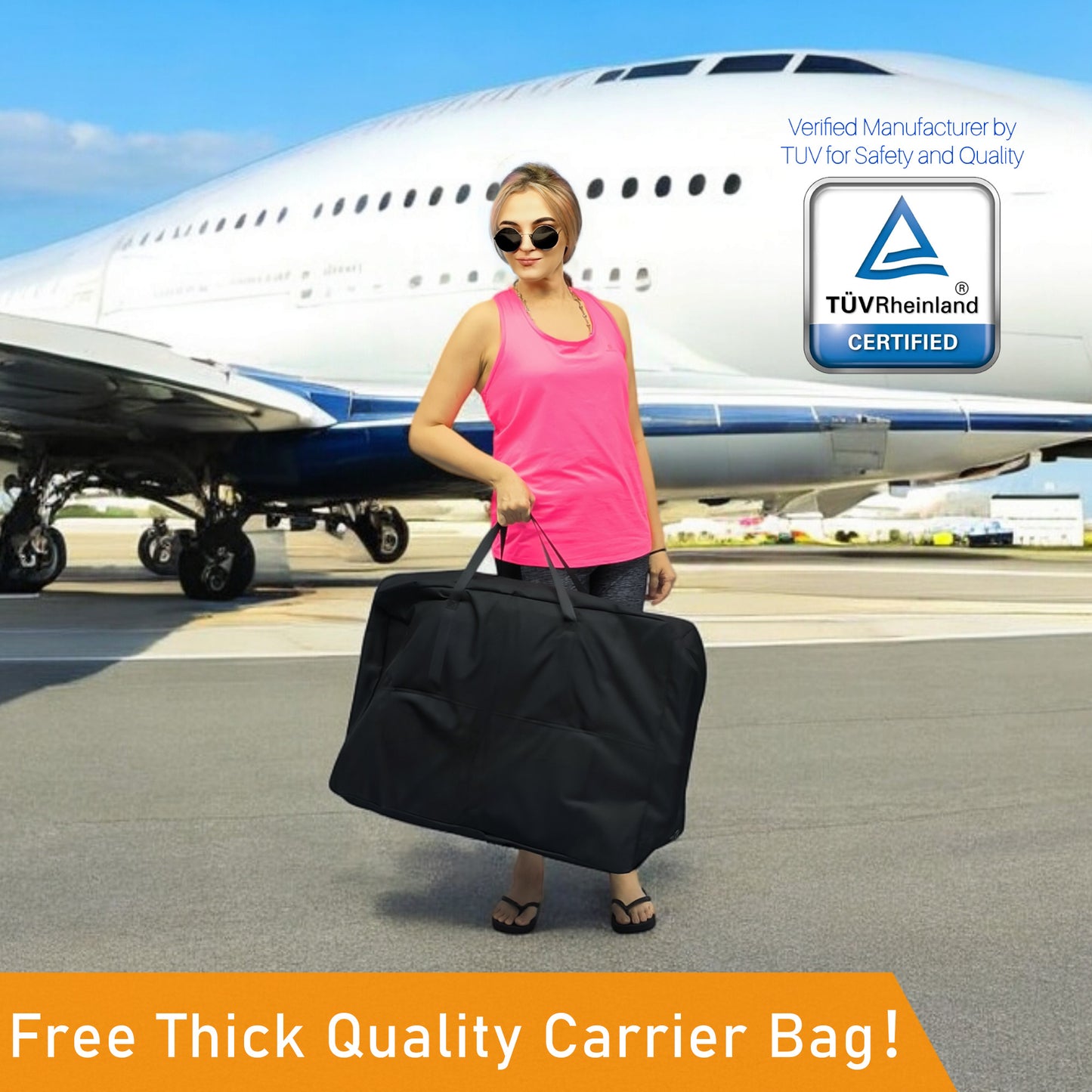 ViN-Q19 | Travel Recliner Pushchair - Flip-up Armrest & Footrest + Haversack bag Carrier + Cabin Approved Size + Adjustable Headrest