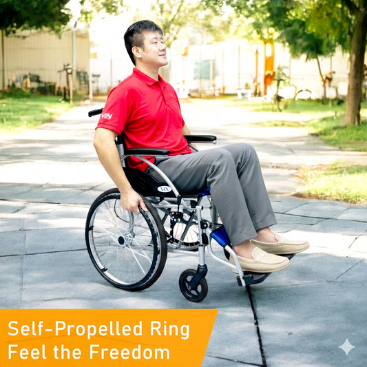 ViN 32A Self Propelled Wheelchair, strong model with fixed armrest and retractable footrest for daily mobility