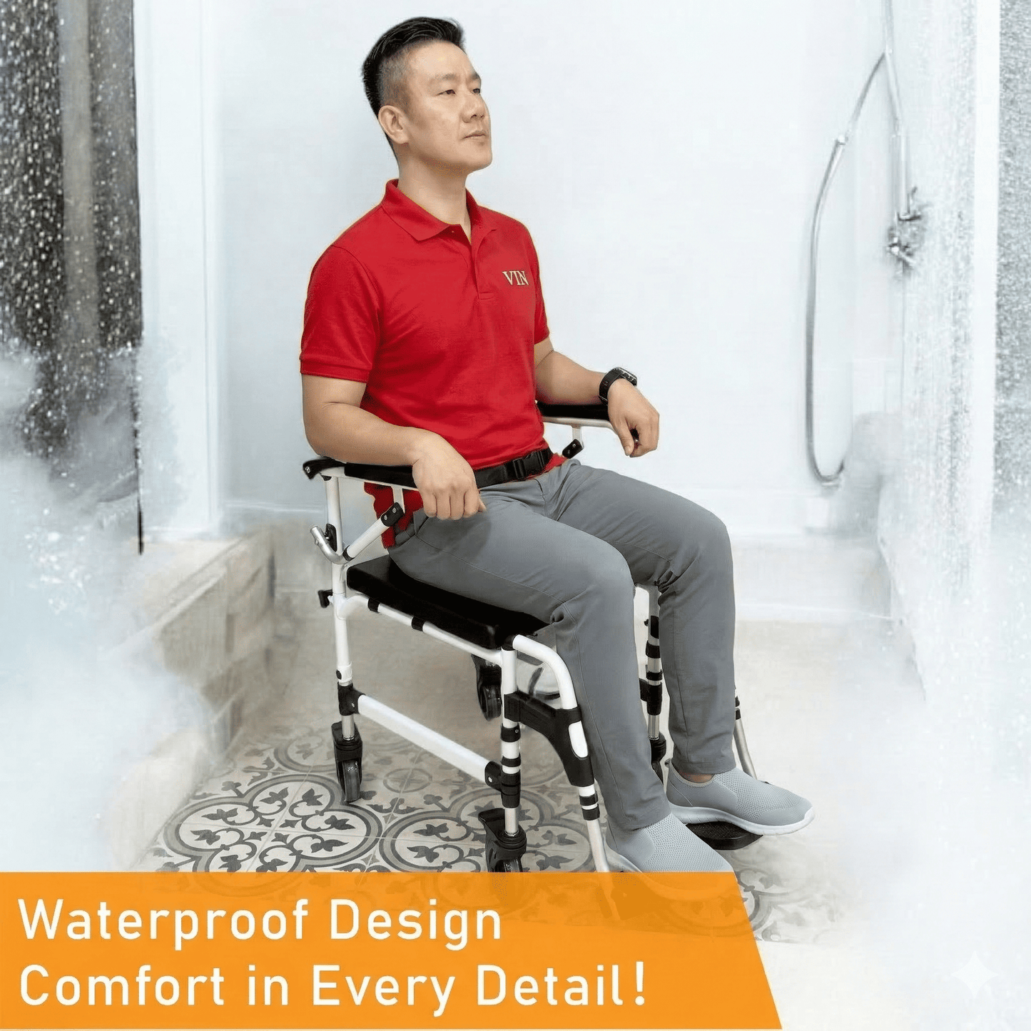 ViN-K08 Shower Commode Aluminum Toilet chair for Indoor with PU Seat [Hold 125 kg]