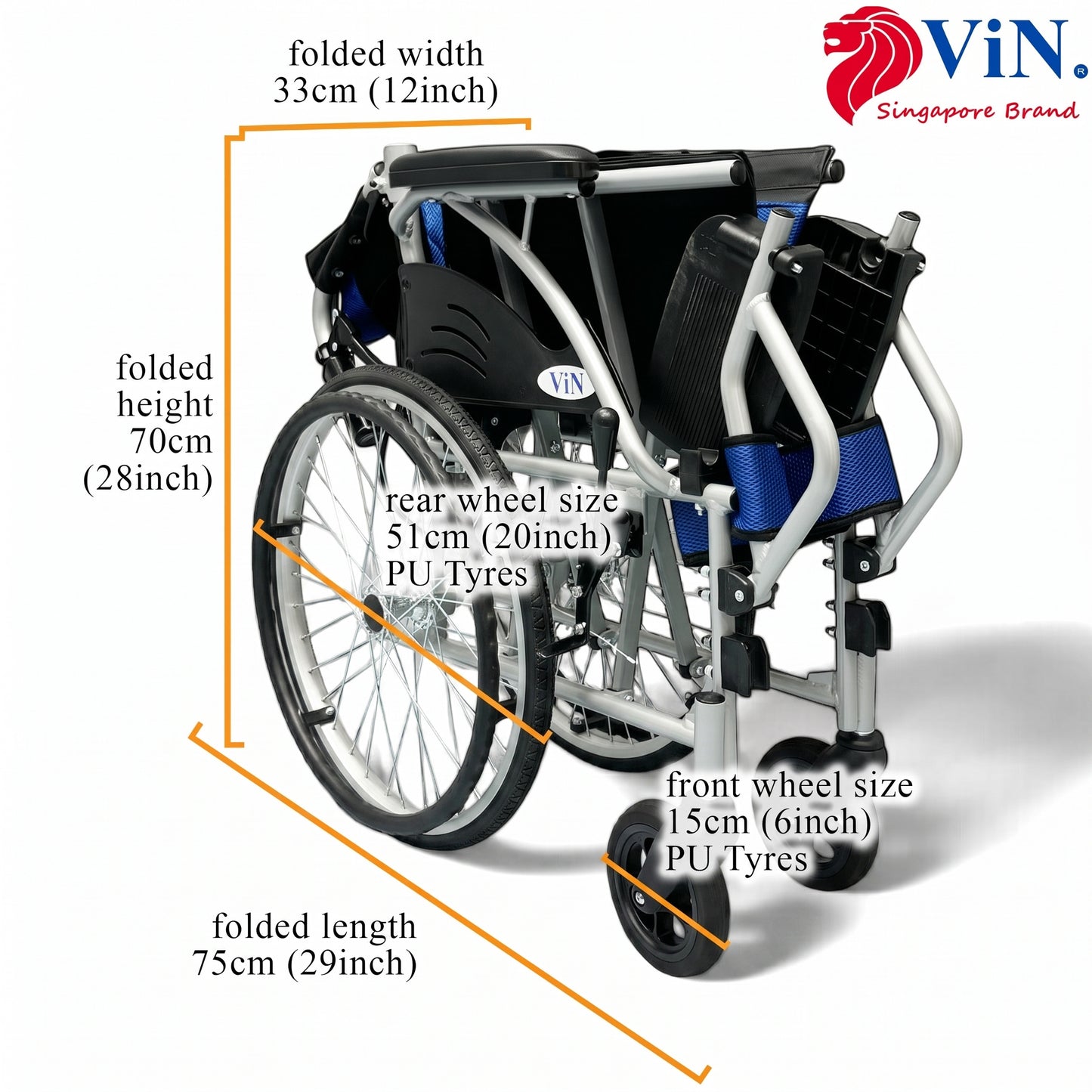 ViN-32A Lightweight Wheelchair 11.5kg with Compact Retractable Footrest [Self-Propelled]