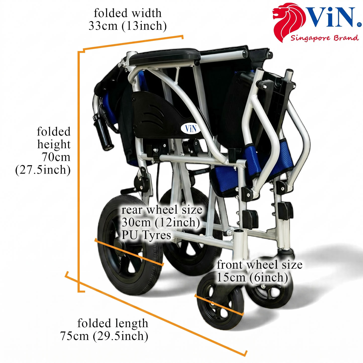 ViN-32AS Lightweight Wheelchair 10kg with Compact Retractable Footrest [Pushchair]