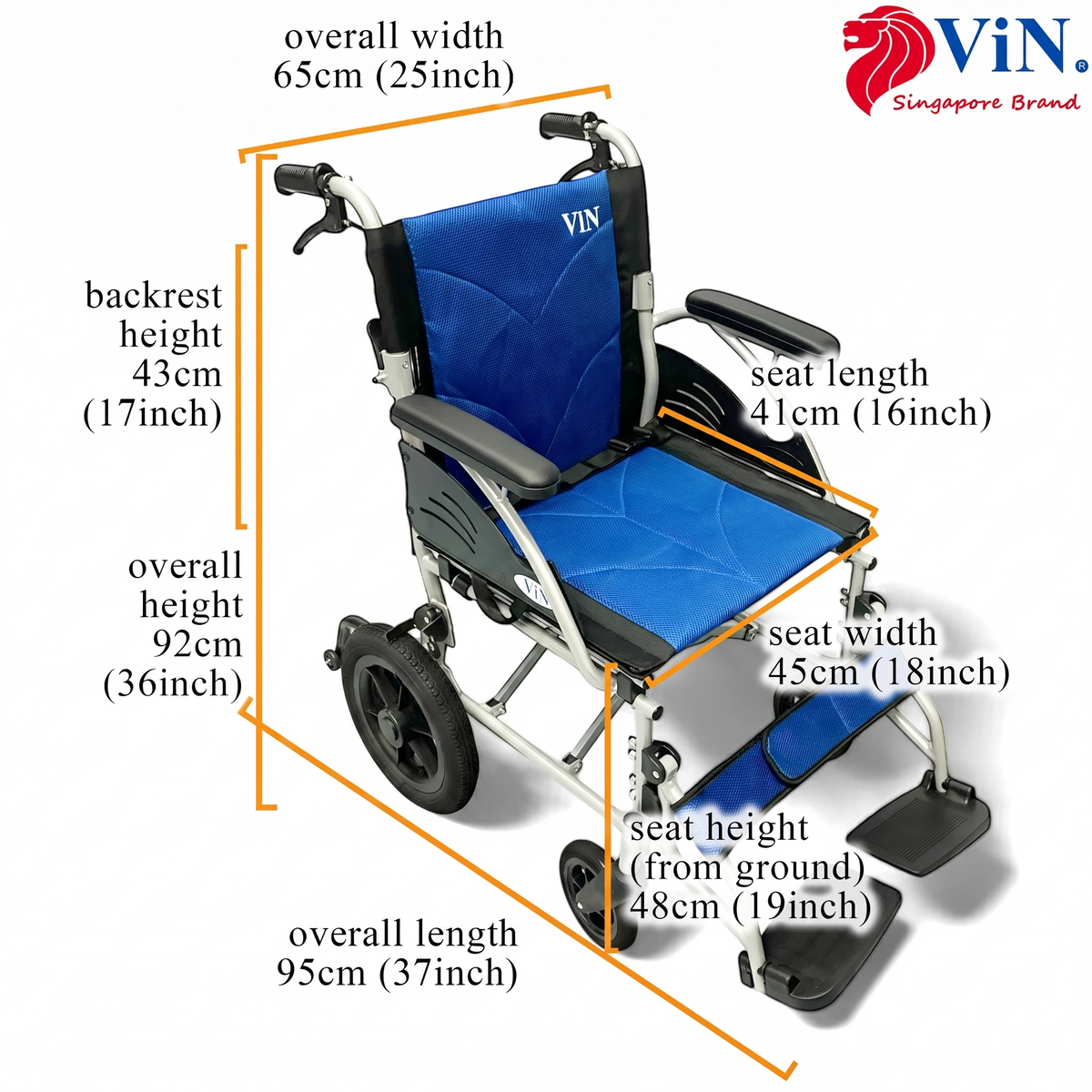 ViN-32ASAT Lightweight Wheelchair 10kg with Compact Retractable Footrest [Pushchair] Anti-Tipper