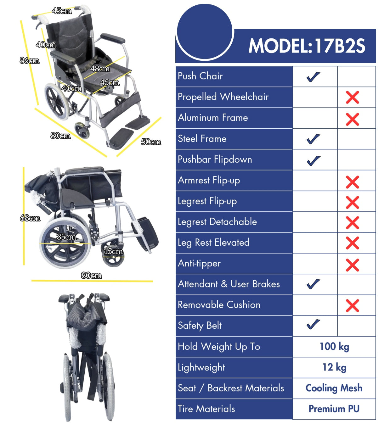 1 - "Model 17B2S" - Pushchair - Standard Wheelchair