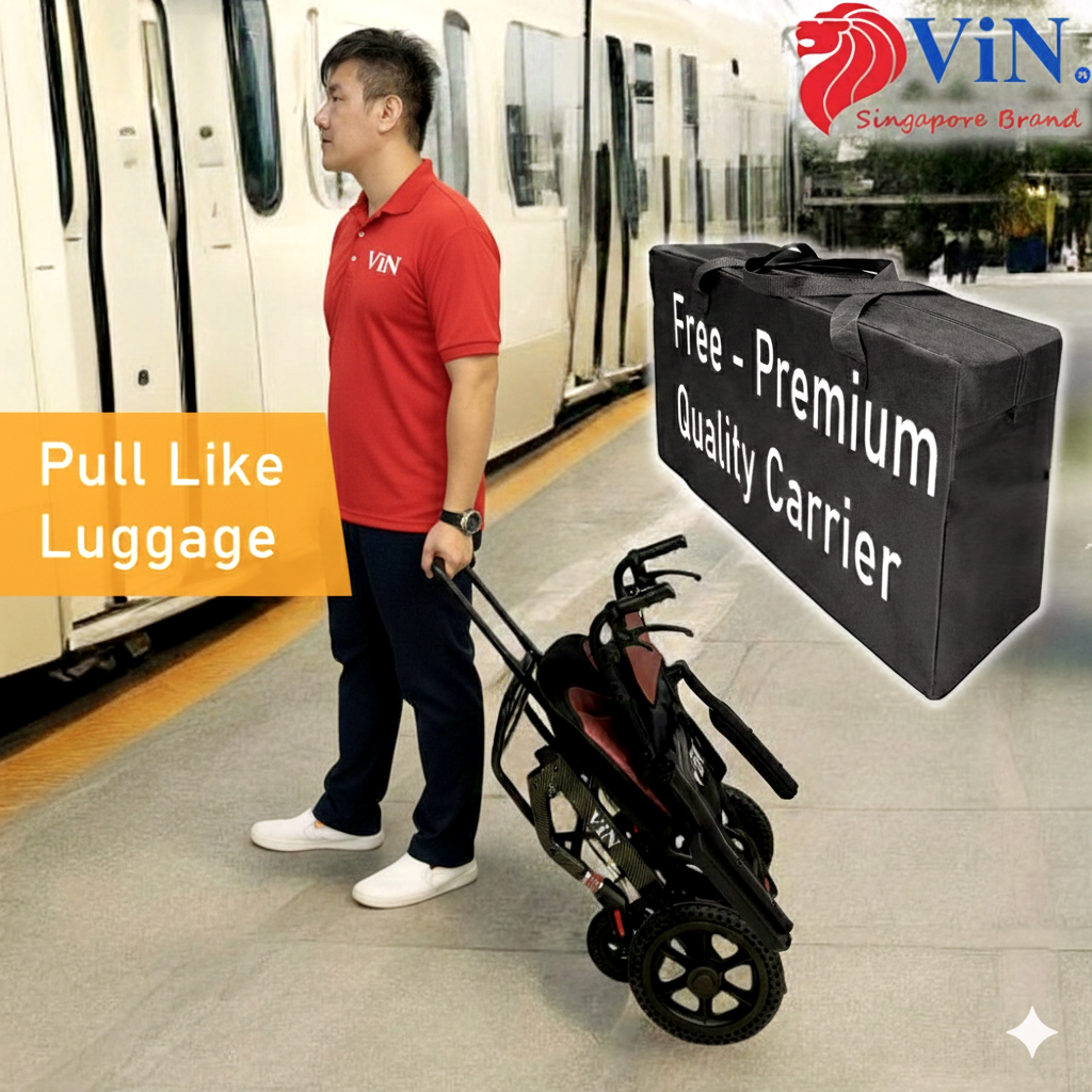 ViN A16 Travel Pushchair, lightweight wheelchair with removable cushion, suspension, and cabin approved design, free thick carrier bag