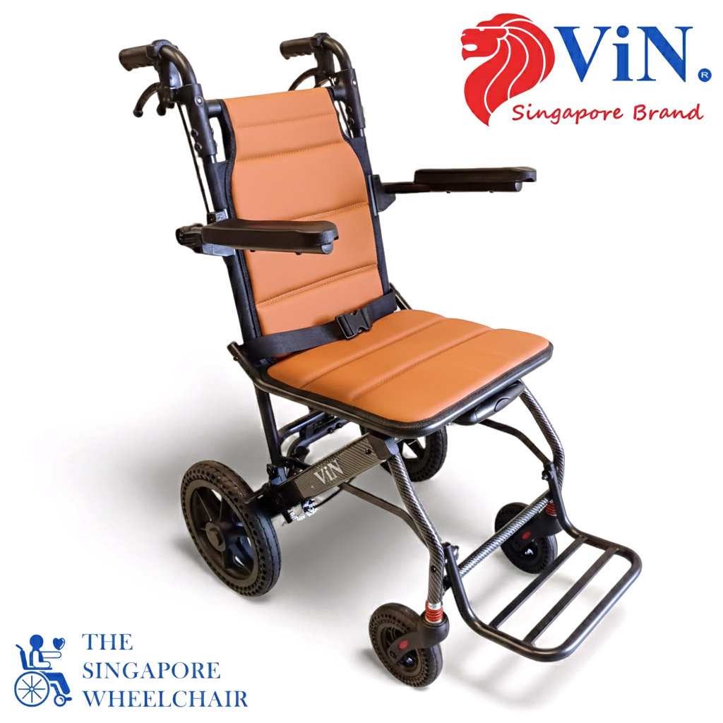 ViN-DA07 Travel Pushchair, wide seat lightweight wheelchair with suspension, flip-up armrest and footrest, cabin approved