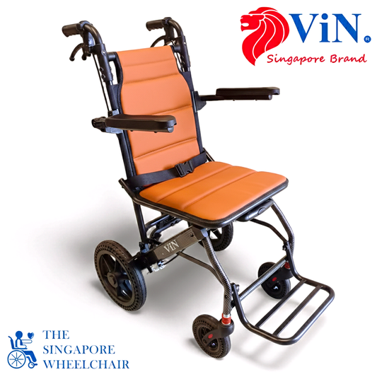ViN-DA07 Travel Pushchair, wide seat lightweight wheelchair with suspension, flip-up armrest and footrest, cabin approved