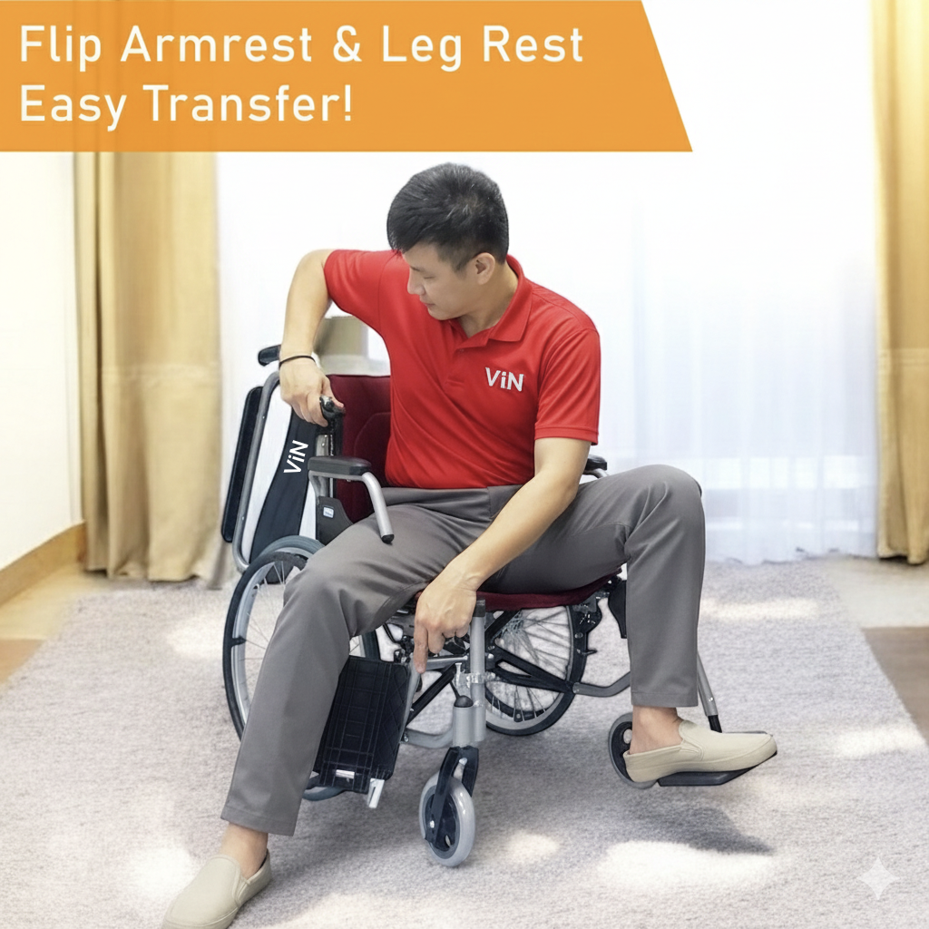 ViN-46A5M-18 Detachable Wheelchair with Washable Cushion  [18 Inch Seat] Self-Propelled