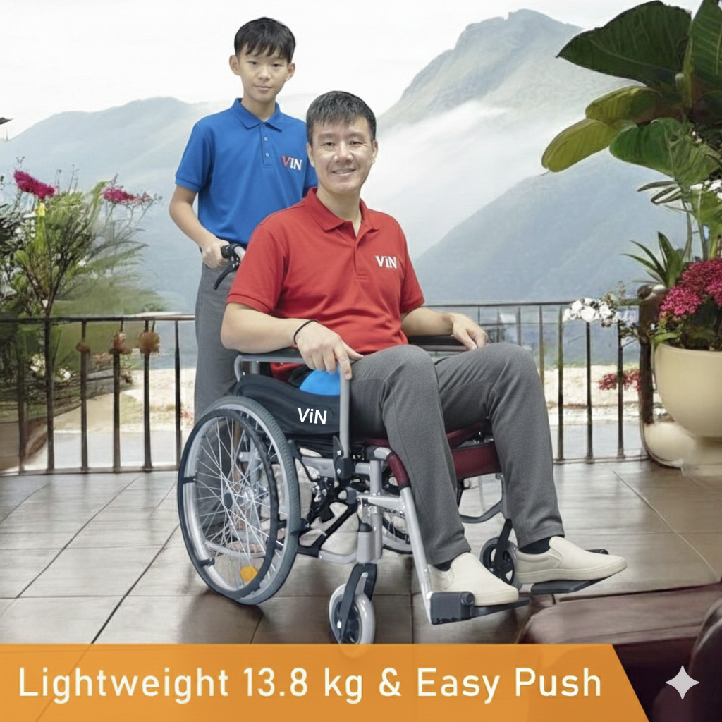 ViN-46A5M-18 Detachable Wheelchair with Washable Cushion  [18 Inch Seat] Self-Propelled
