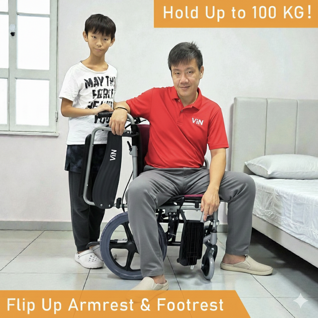 ViN-46A5S-18 Lightweight Detachable Wheelchair with Washable Cushion [18 Inch Seat] Pushchair