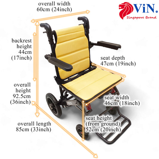 ViN A13 | Large Seat Travel Pushchair -  Lightweight 10 kg Pushchair Hold 100 Kg + Armrest Flip Up Function with Luggage Pull handle & Carrier bag