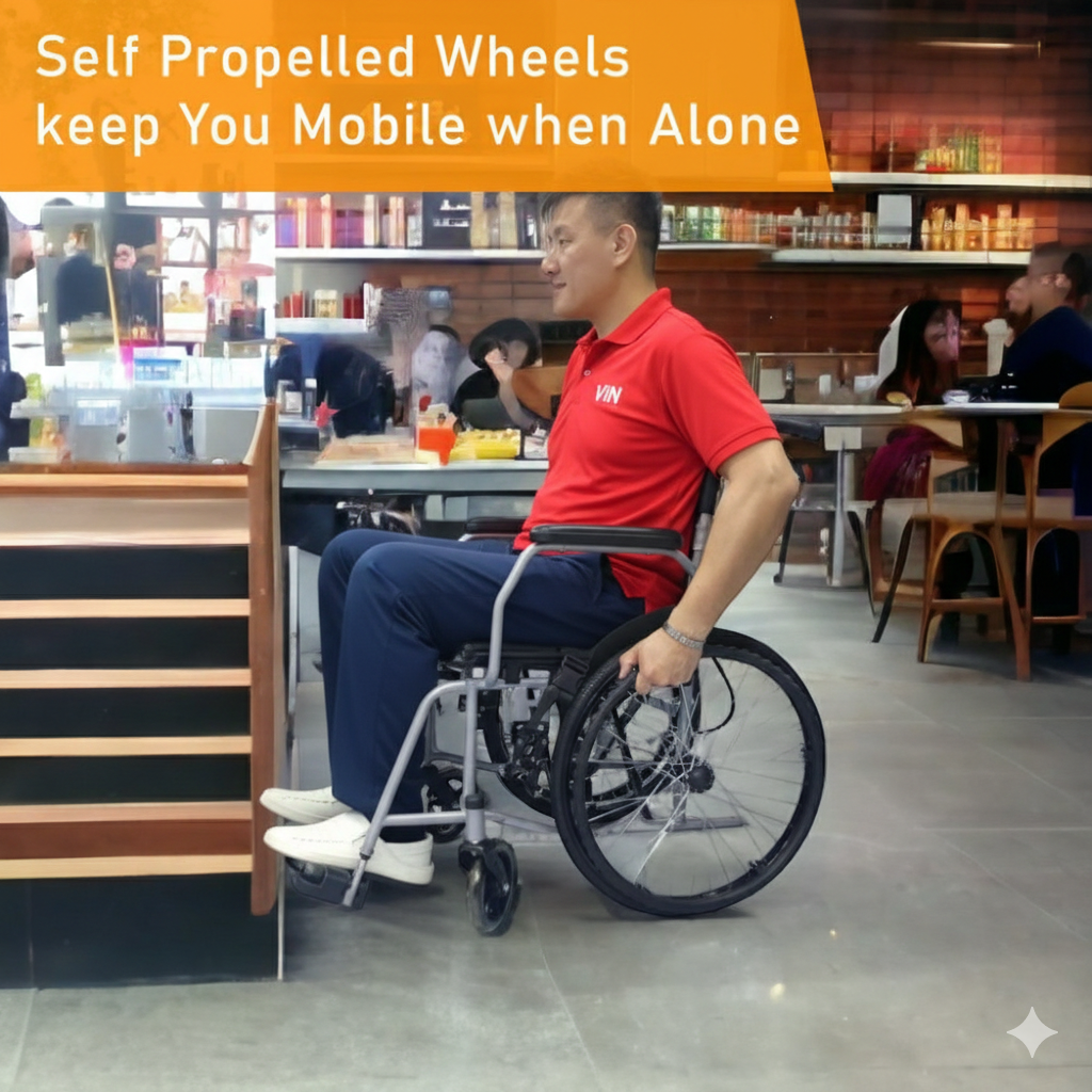 ViN 11A Self Propelled Wheelchair, durable wheelchair with fixed armrest and fixed legrest for daily use