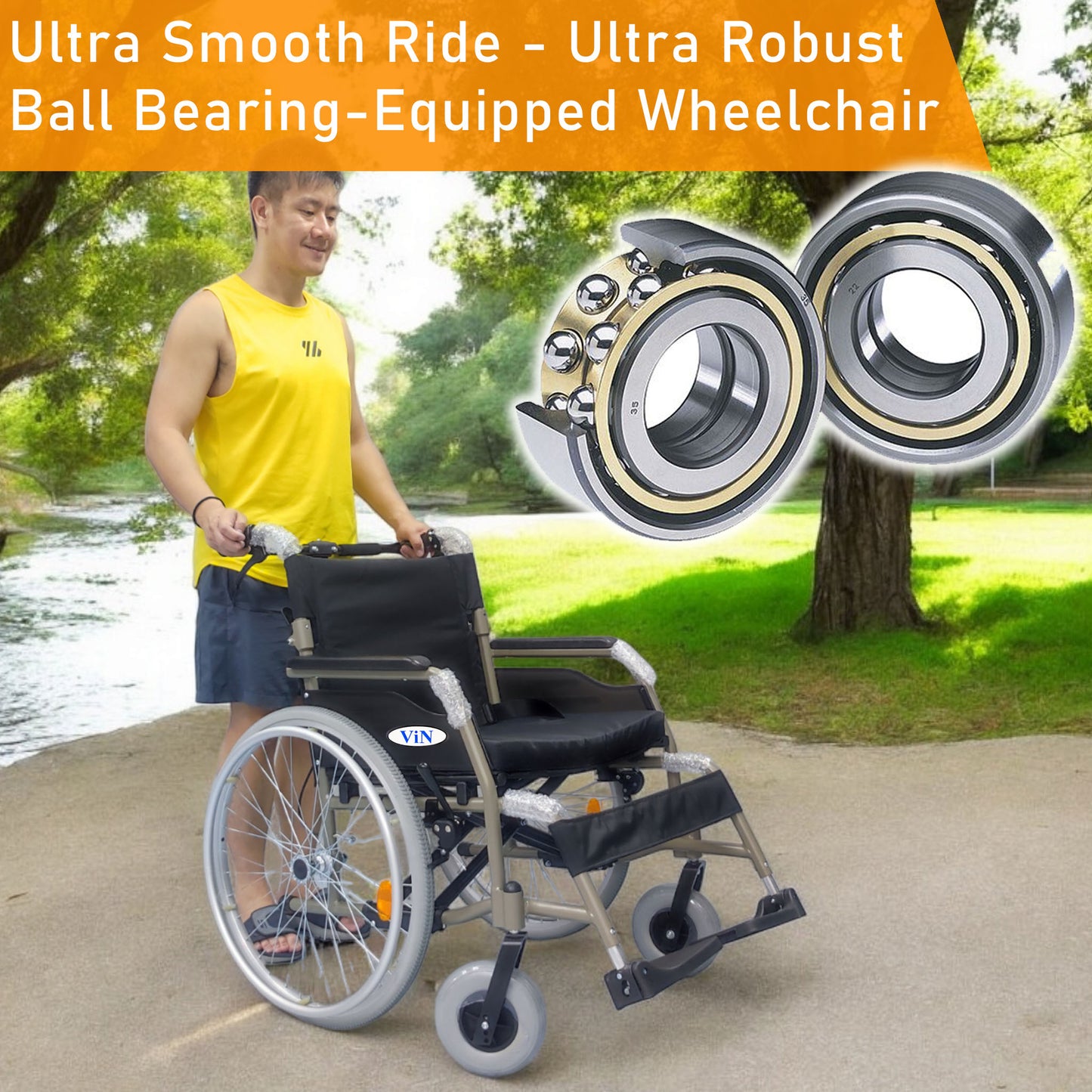 ViN 35AL | BIG Wheelchair - Hold 150 KG + 55 CM Seat Width + Self Propelled