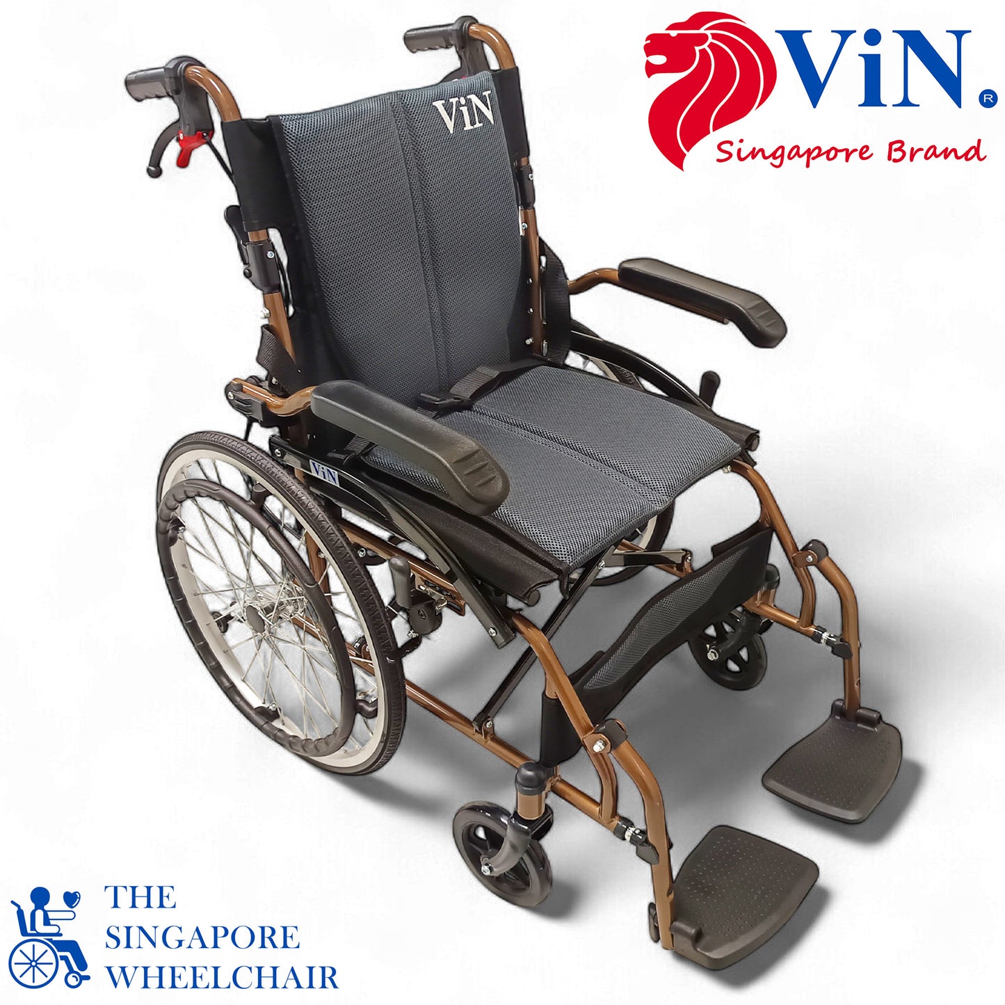 ViN DY878 Self Propelled Wheelchair, washable cushion, durable model with flip-up armrest, retractable footrest, and safety design