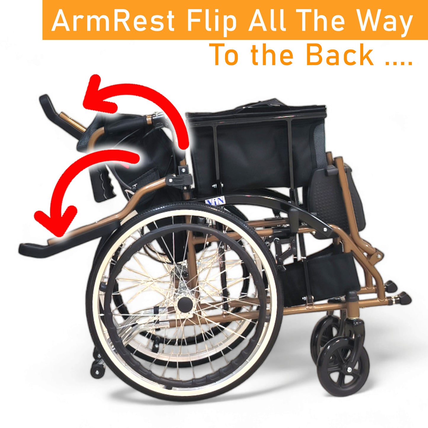 ViN DY879 | Self Propelled Wheelchair - Flip-Up Armrest - Retractable Footrest - Anti Tipper