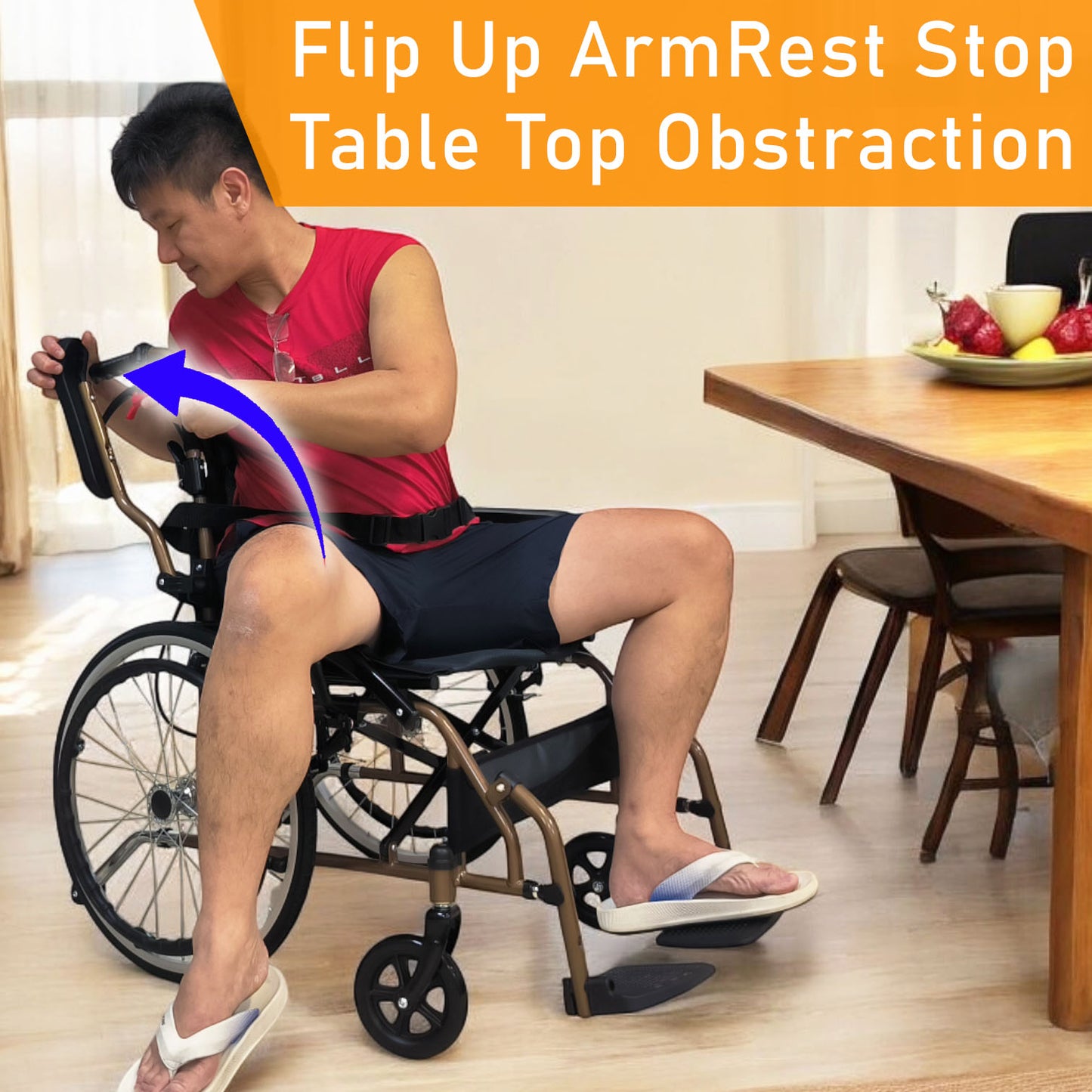ViN DY879 | Self Propelled Wheelchair - Flip-Up Armrest - Retractable Footrest - Anti Tipper