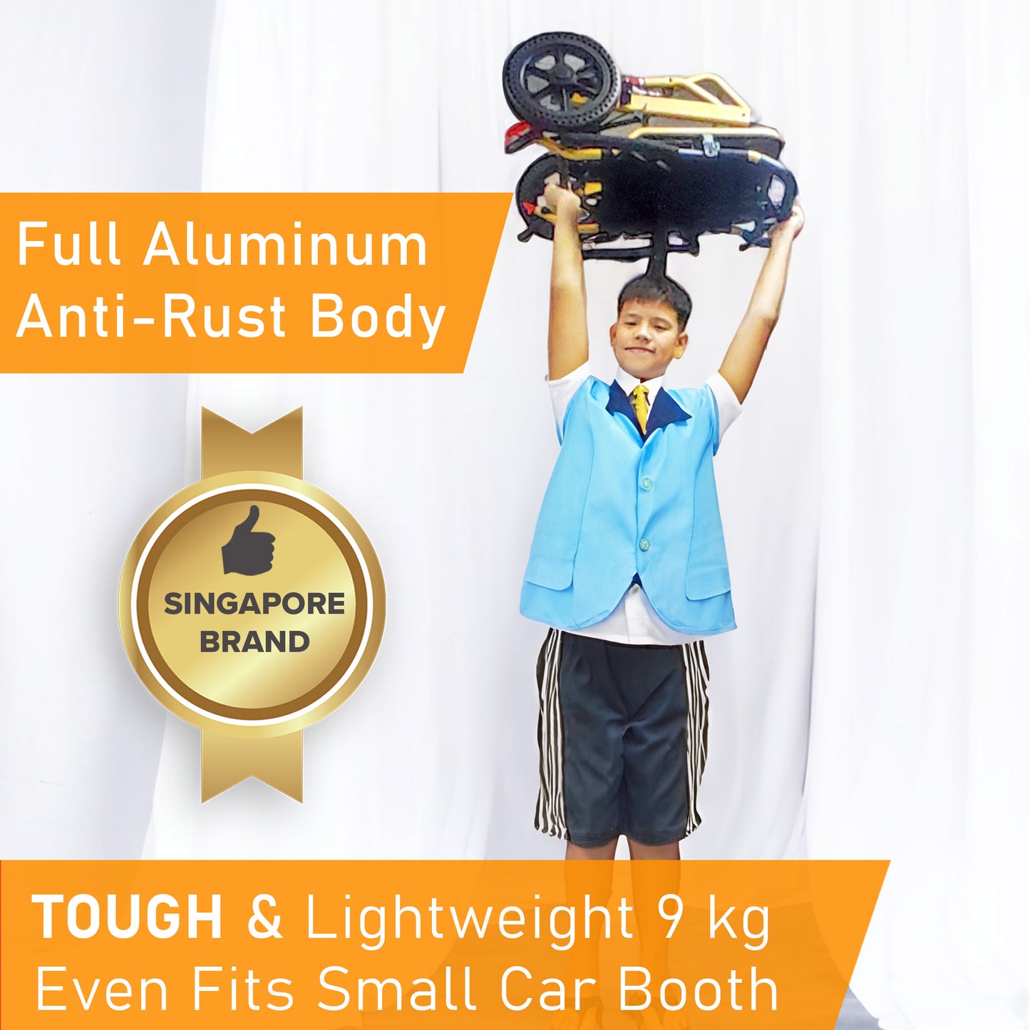 ViN-DA03 | Travel Pushchair -  Lightweight 9 kg Pushchair Hold 100 Kg + Armrest Flip Up Function with Luggage Pull handle & Carrier bag